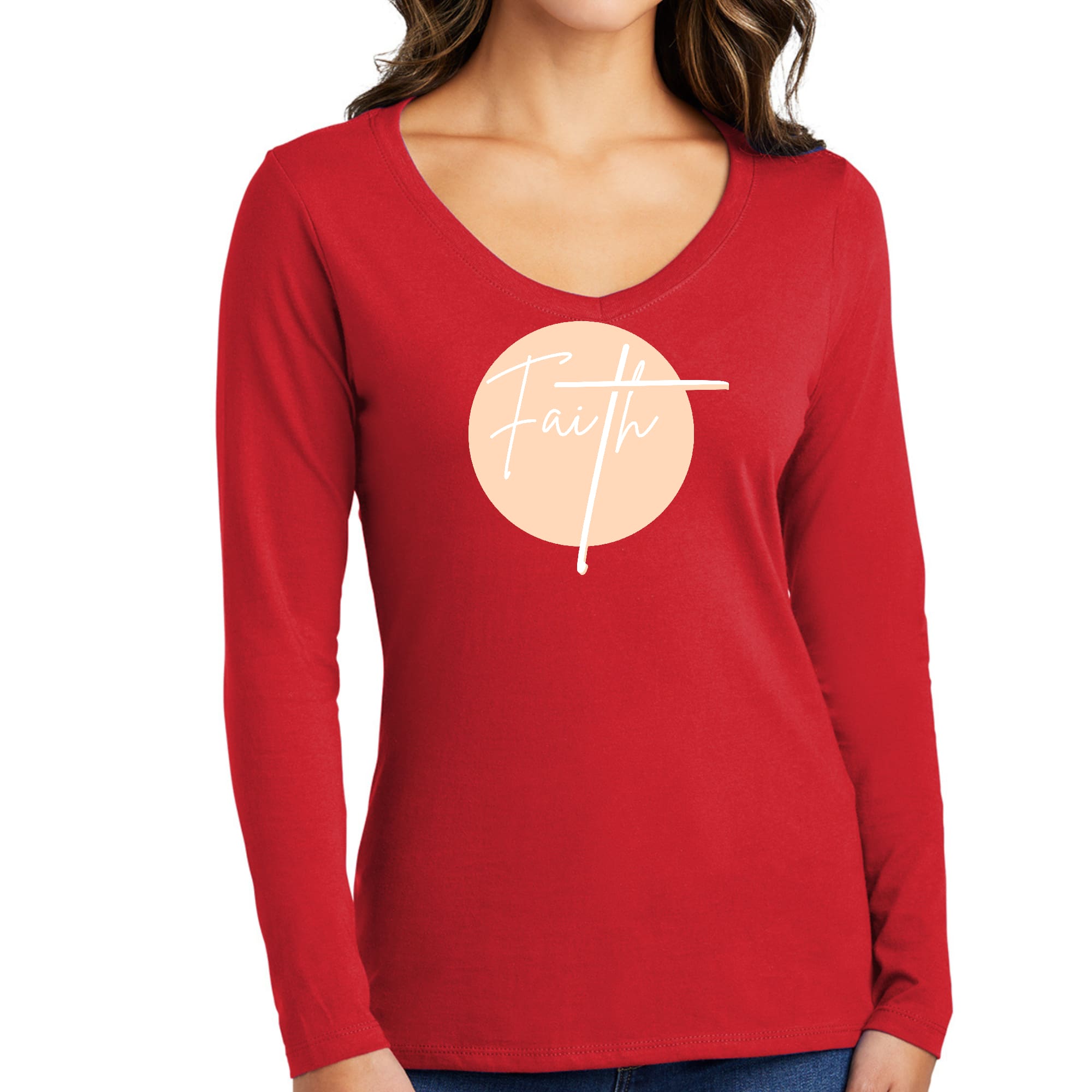 Womens Long Sleeve V-neck Graphic T-shirt, Faith - Christian-2