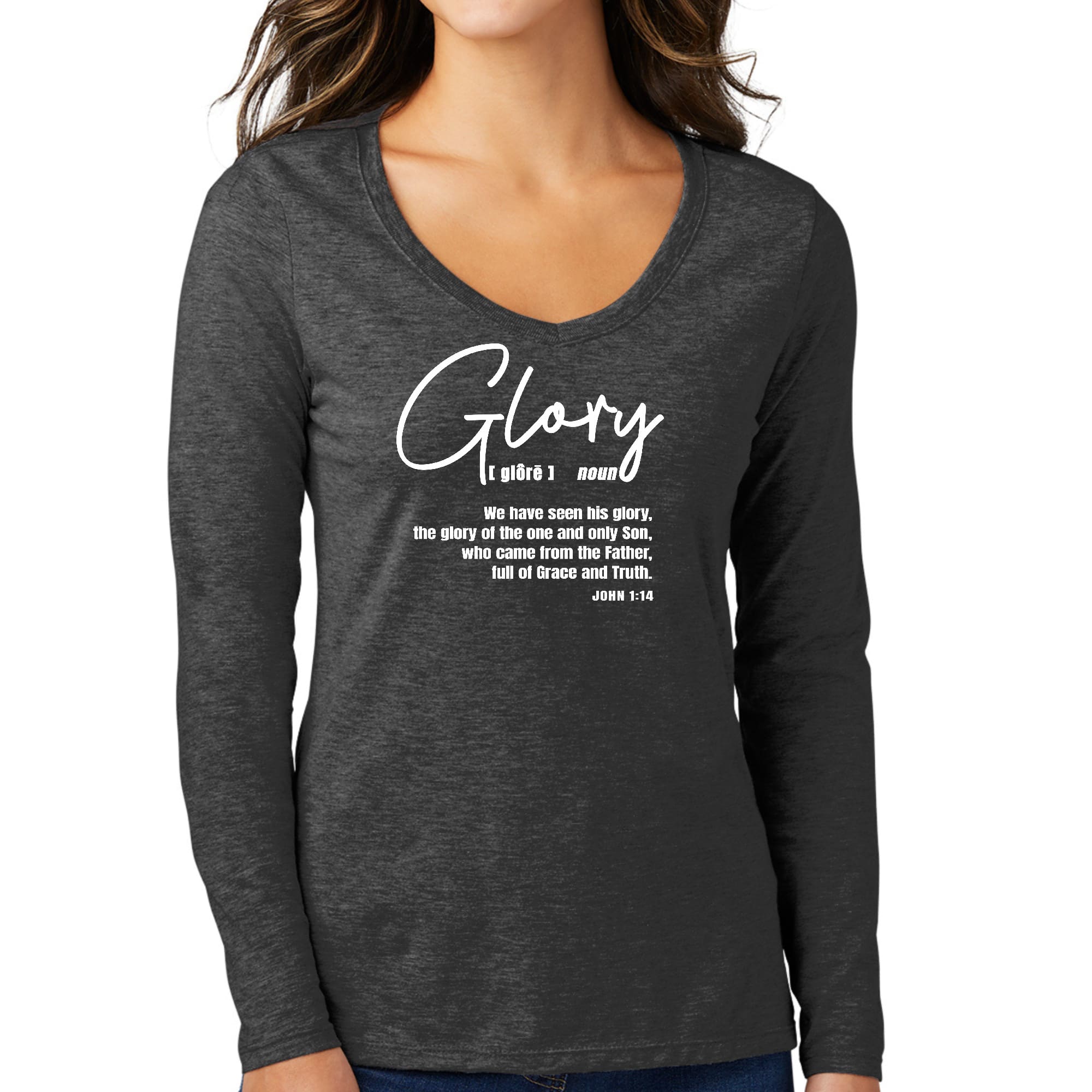 Womens Long Sleeve V-neck Graphic T-shirt, Glory - Christian-3