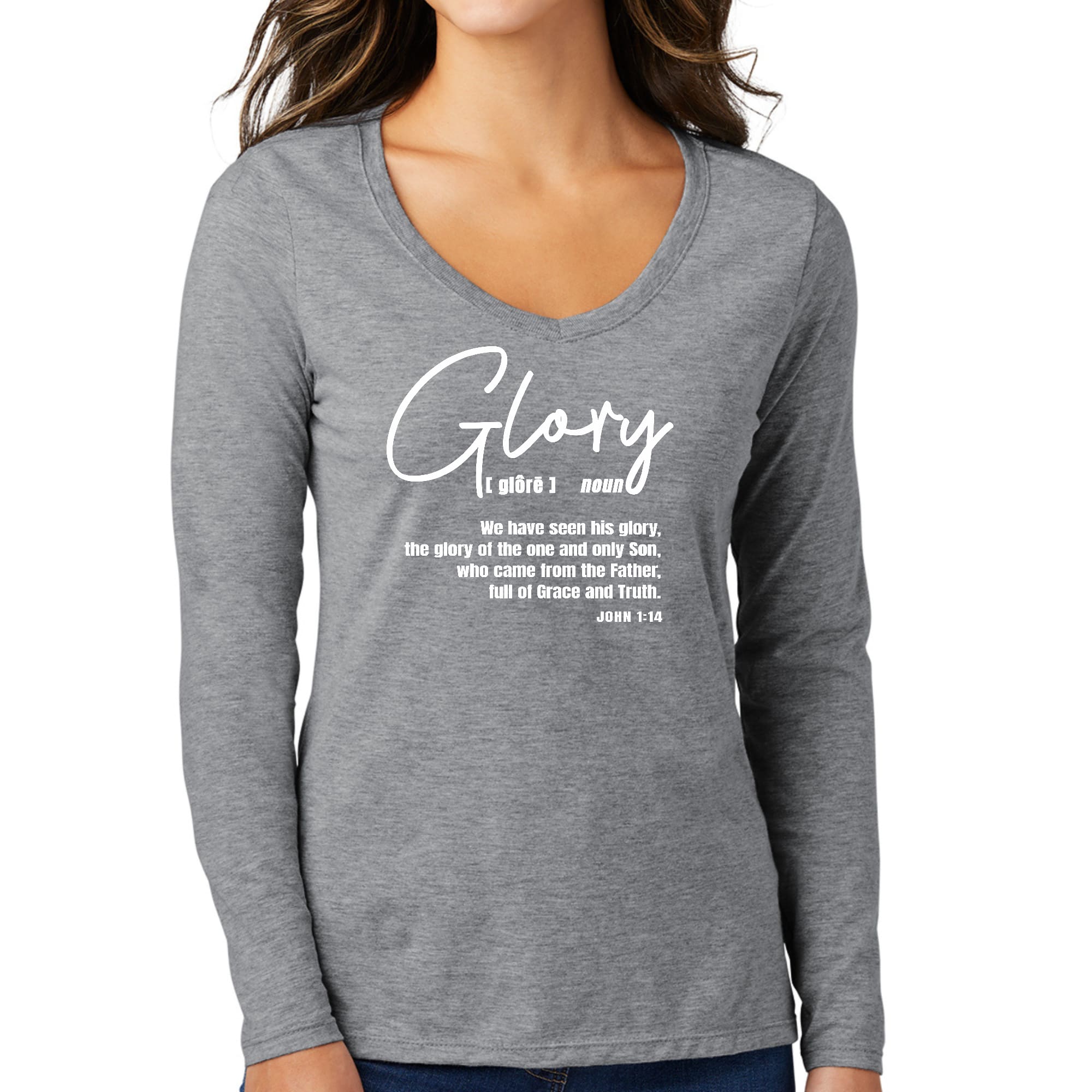 Womens Long Sleeve V-neck Graphic T-shirt, Glory - Christian-4