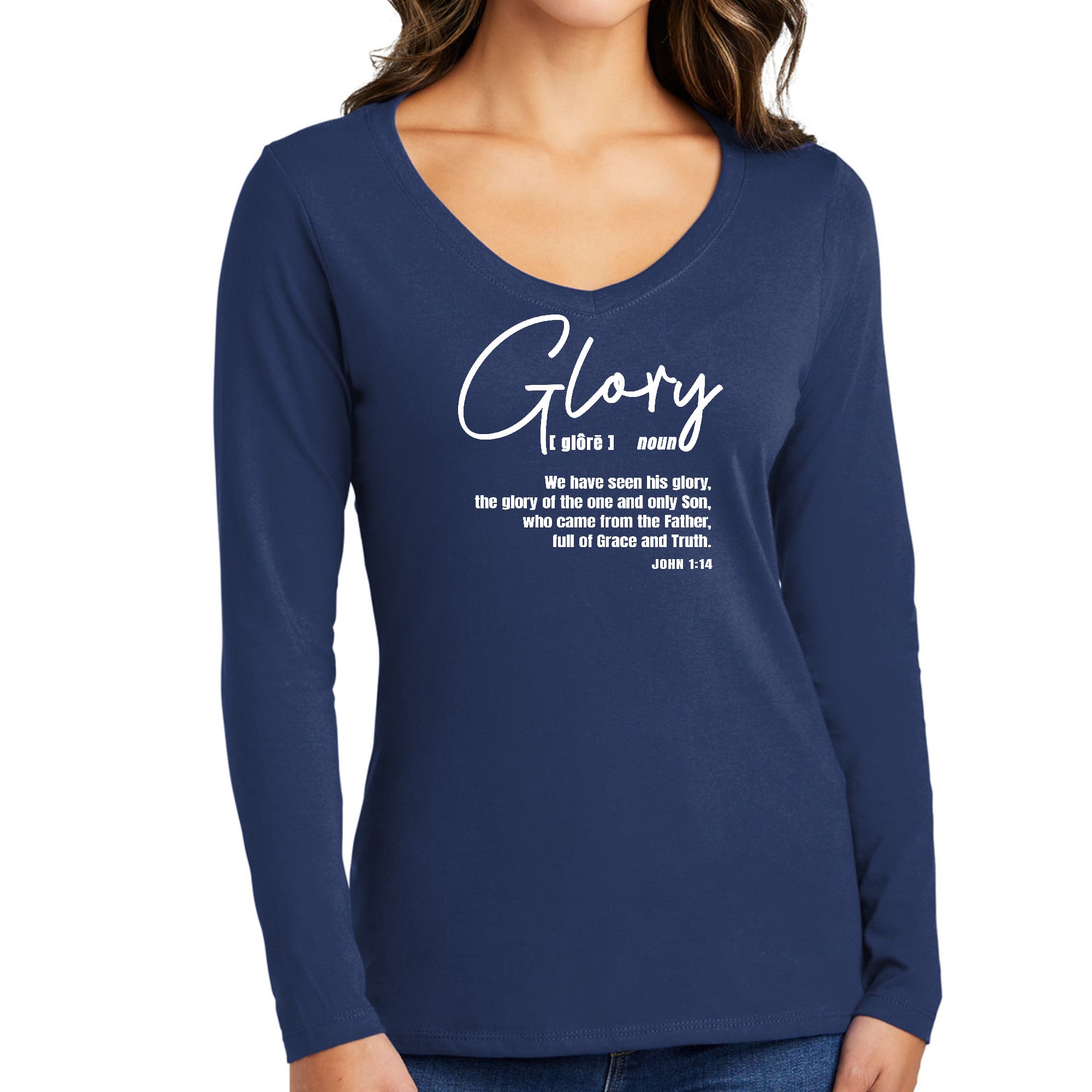 Womens Long Sleeve V-neck Graphic T-shirt, Glory - Christian-1