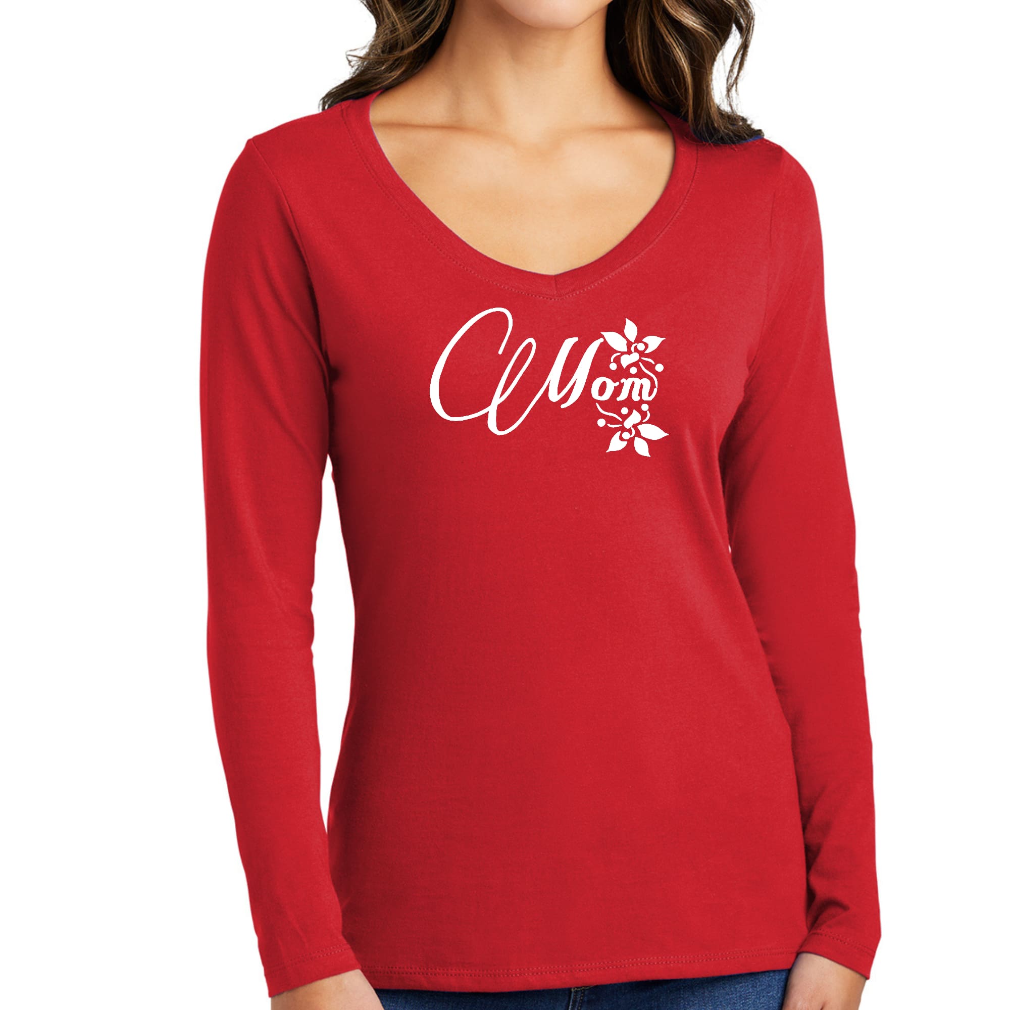 Womens Long Sleeve V-neck Graphic T-shirt, Mom Appreciation-2