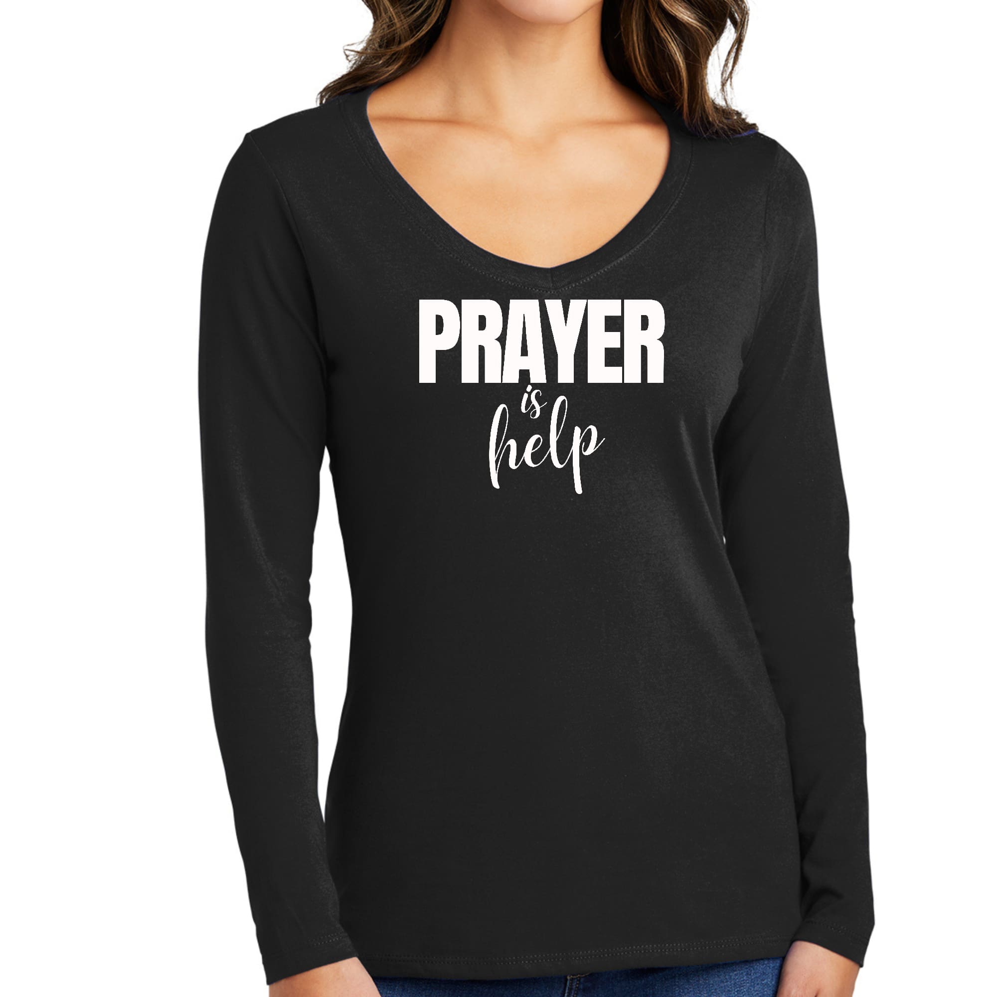 Womens Long Sleeve V-neck Graphic T-shirt, Say It Soul - Prayer-0