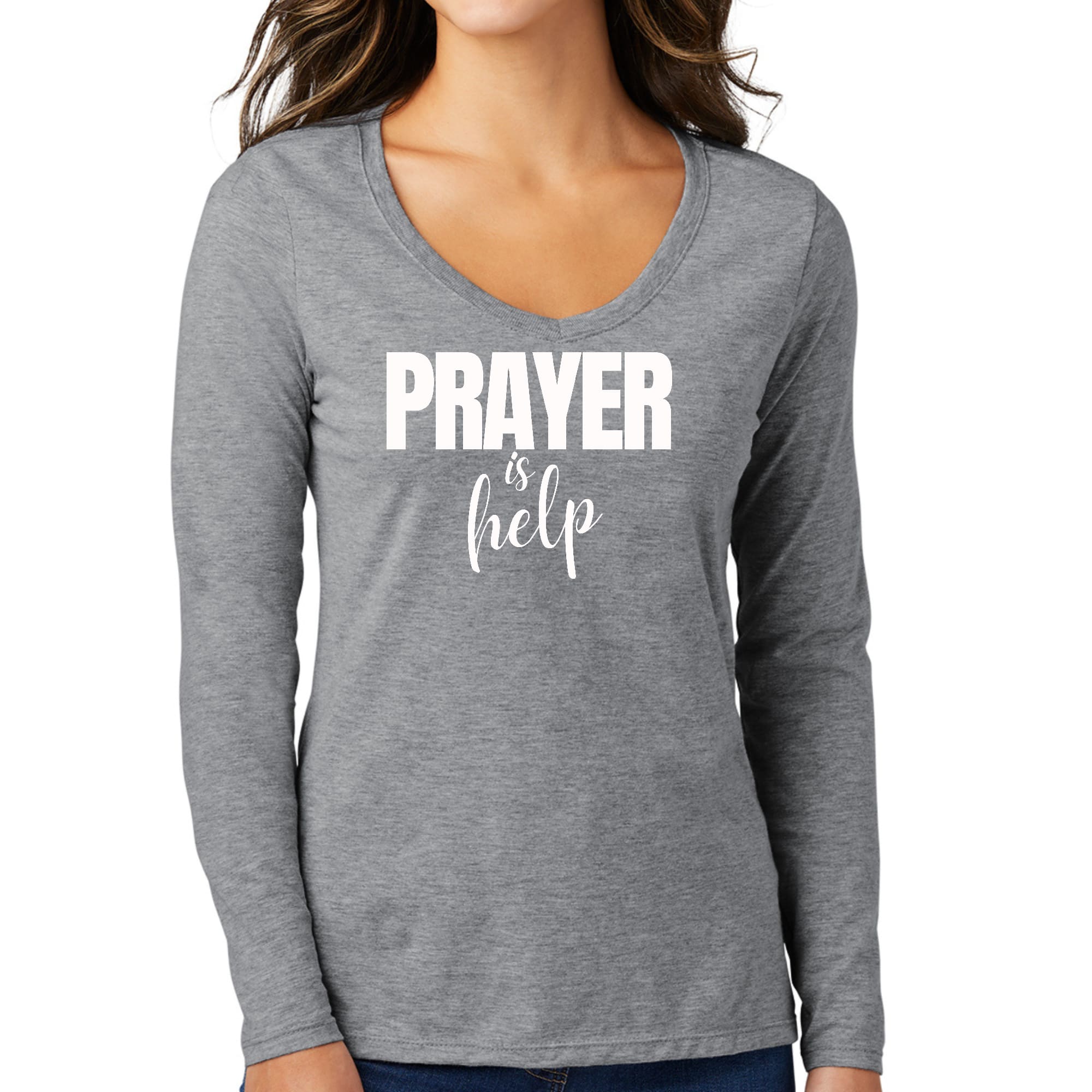 Womens Long Sleeve V-neck Graphic T-shirt, Say It Soul - Prayer-4