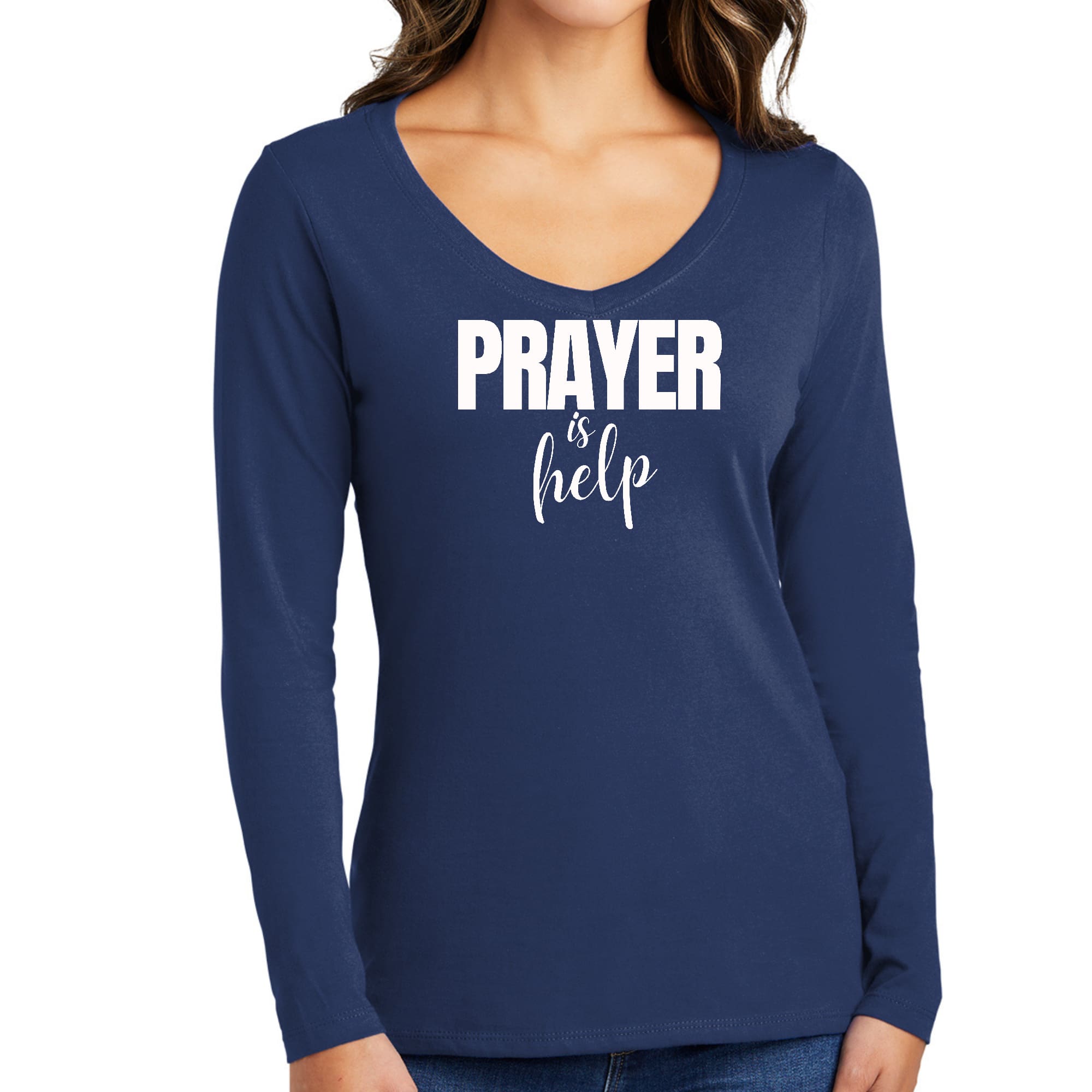 Womens Long Sleeve V-neck Graphic T-shirt, Say It Soul - Prayer-1