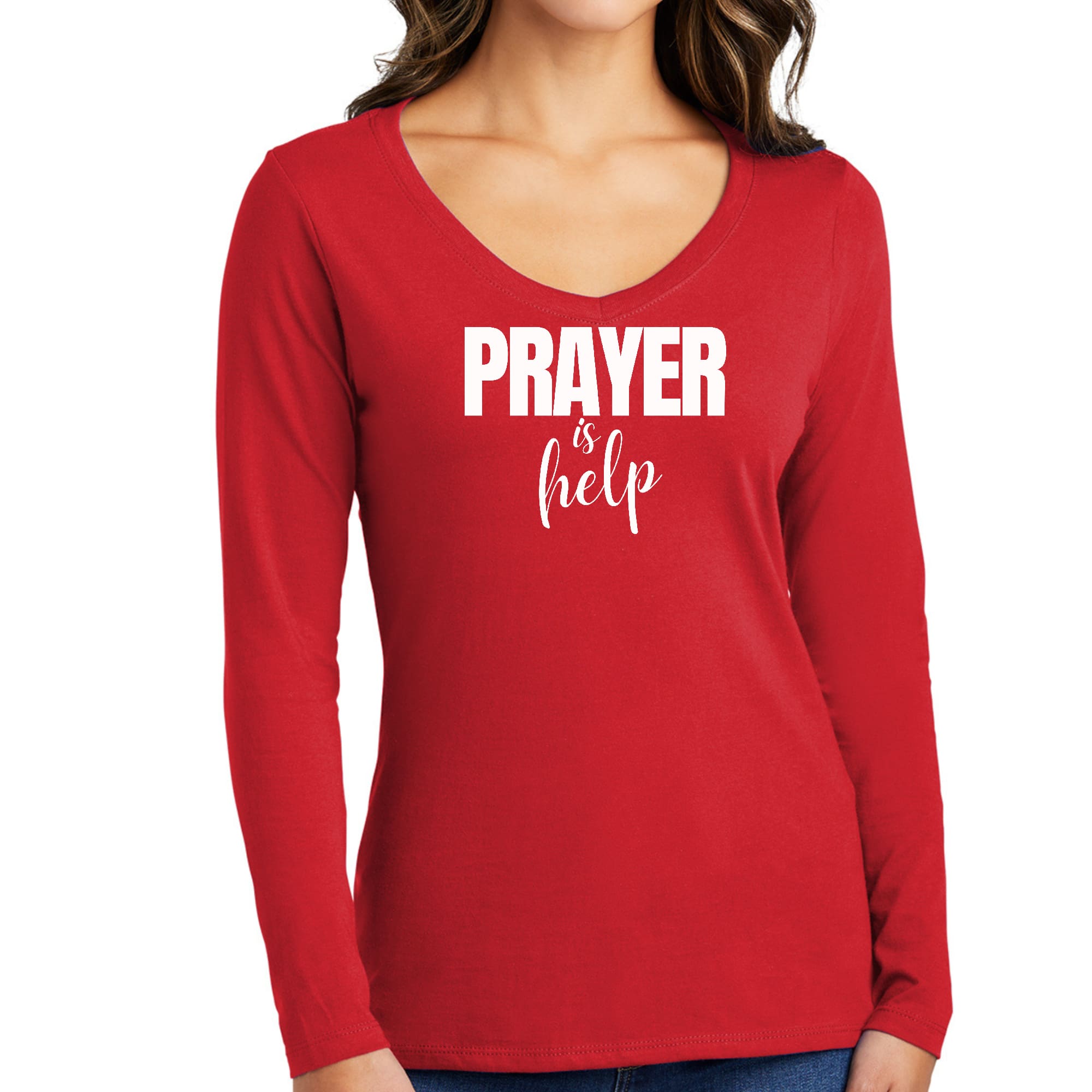 Womens Long Sleeve V-neck Graphic T-shirt, Say It Soul - Prayer-2