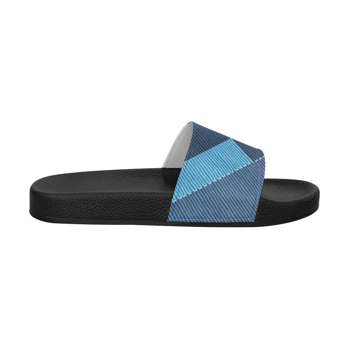 Womens Slides, Flip Flop Sandals, Blue Denim Grid-0