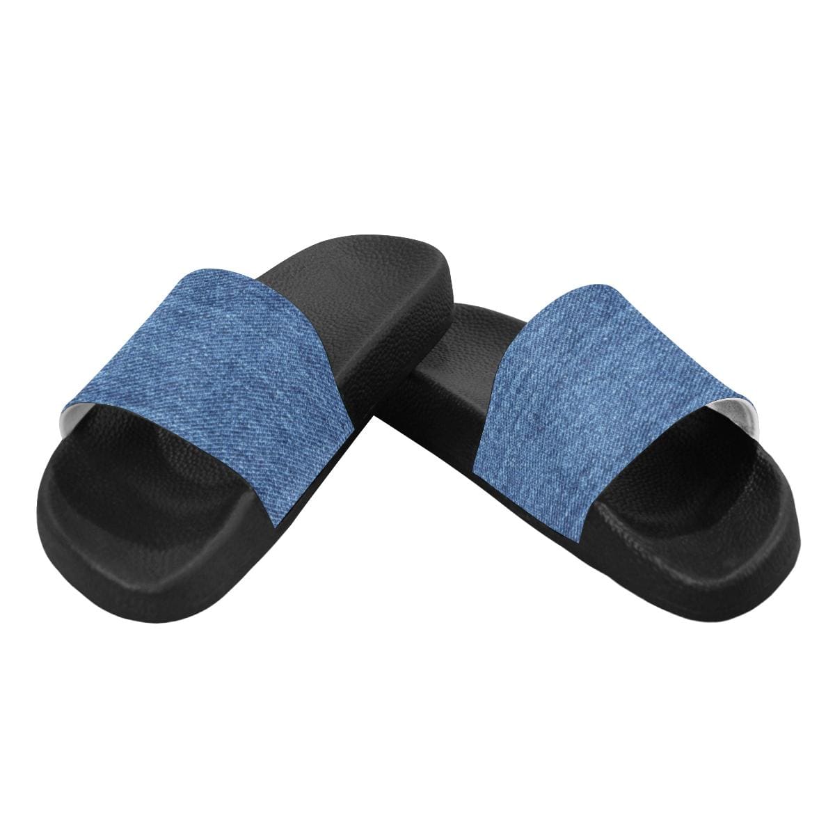 Womens Slides, Flip Flop Sandals, Blue Denim-3