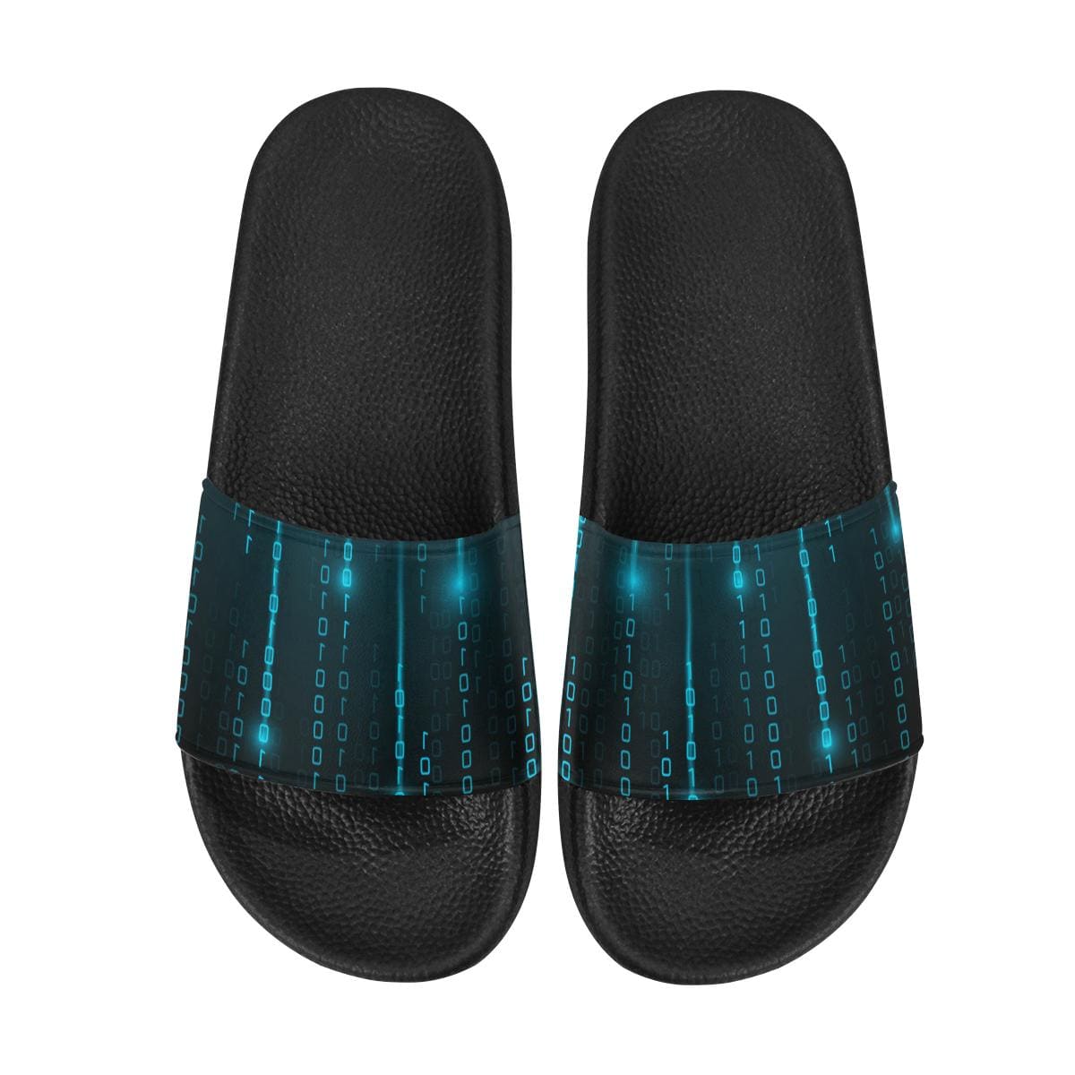 Womens Slides, Flip Flop Sandals, Blue Matrix Print-2