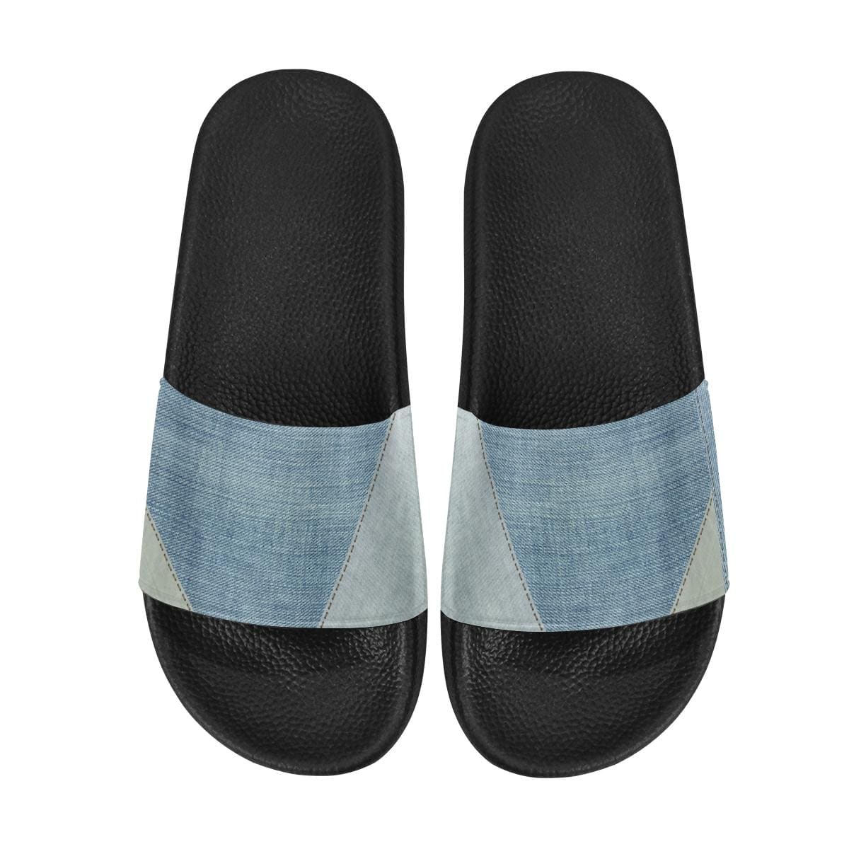 Womens Slides, Flip Flop Sandals, Denim Blue Patch Print-2