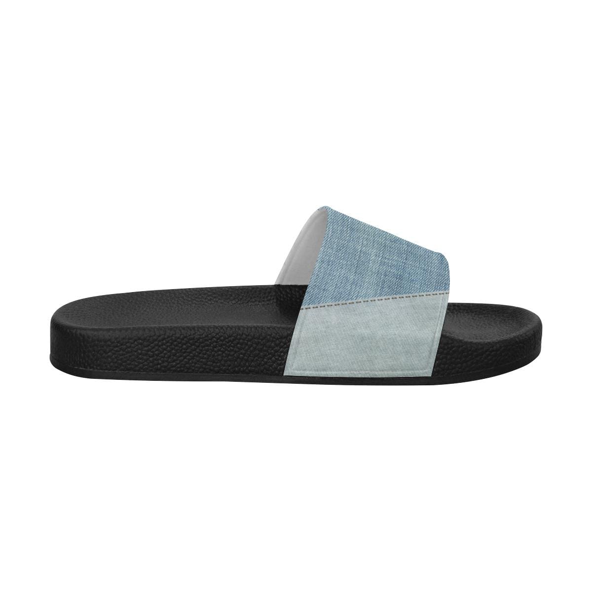 Womens Slides, Flip Flop Sandals, Denim Blue Patch Print-0