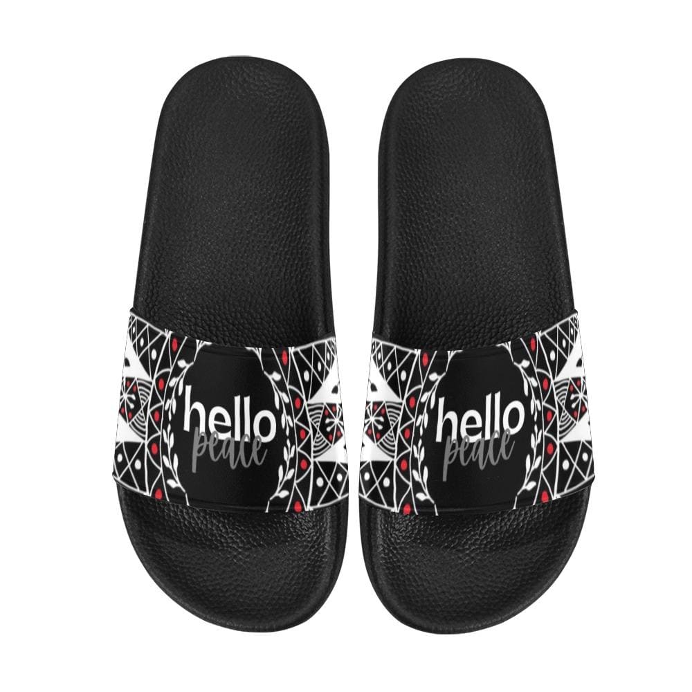 Womens Slides, Flip Flop Sandals, Hello Peace Bohemian Print-2