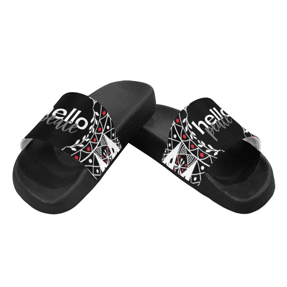 Womens Slides, Flip Flop Sandals, Hello Peace Bohemian Print-3