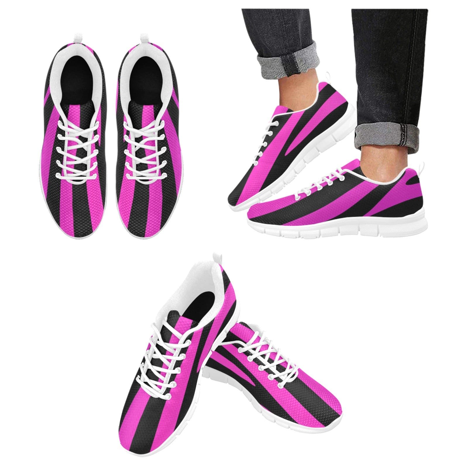 Womens Sneakers, Black And Purple Stripe Running Shoes-3