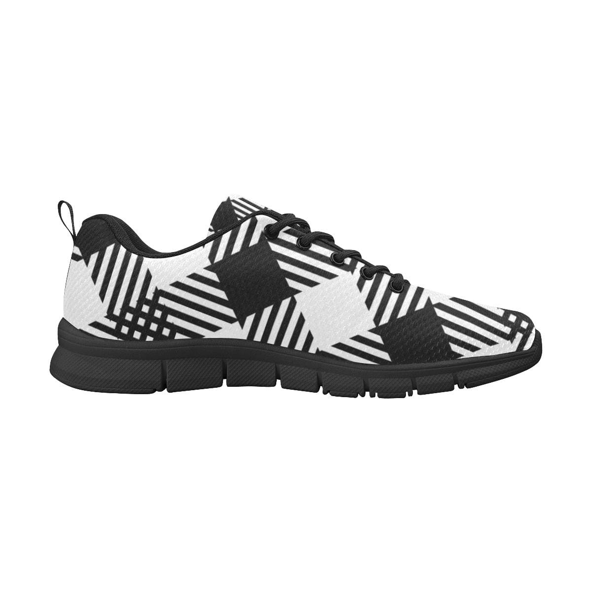 Womens Sneakers, Black And White Plaid Print Running Shoes-0