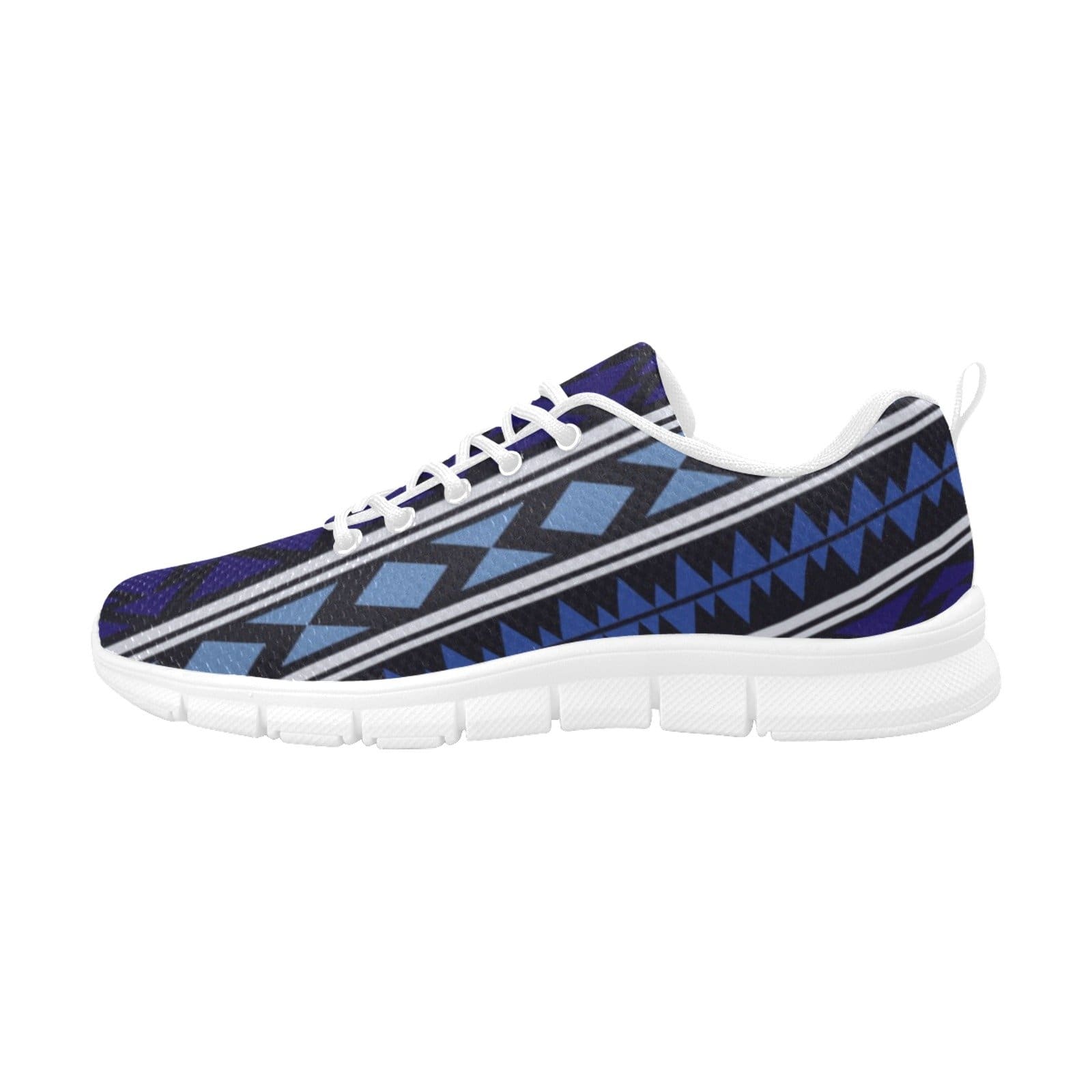 Womens Sneakers, Blue Aztec Print Running Shoes-1