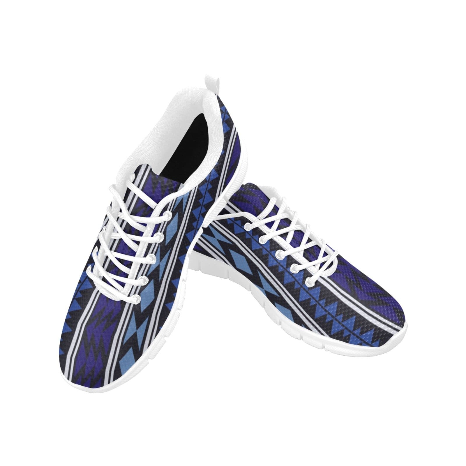 Womens Sneakers, Blue Aztec Print Running Shoes-2