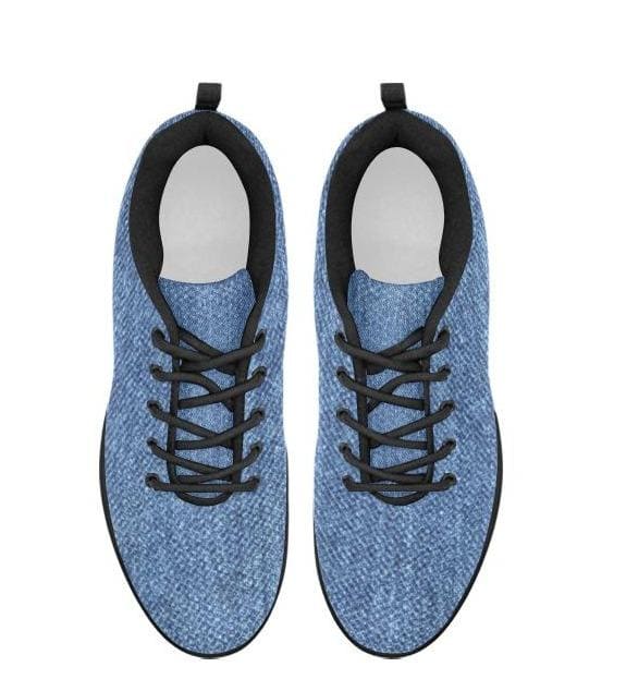 Womens Sneakers, Blue Denim Print Running Shoes-3