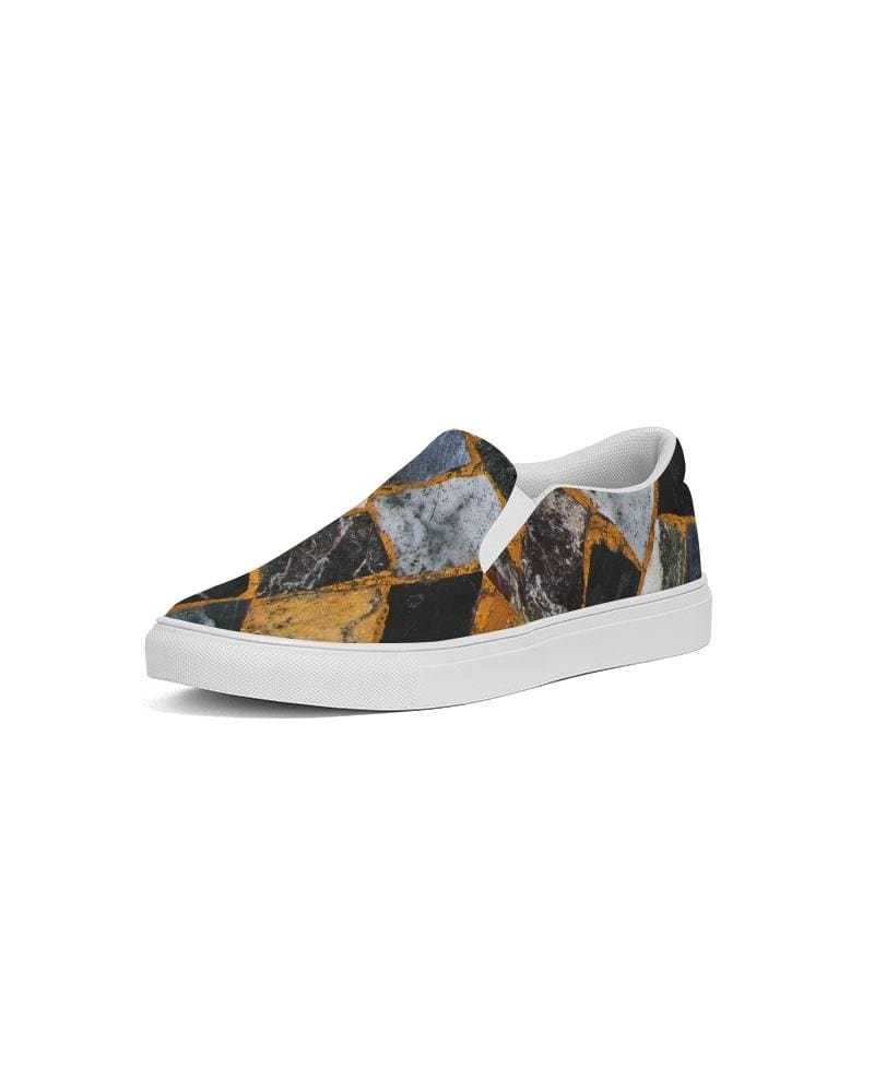 Womens Sneakers - Canvas Slip On Shoes, Black Mosaic Print-4