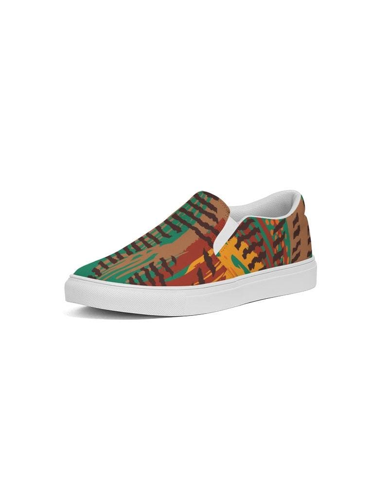 Womens Sneakers - Canvas Slip On Shoes, Brown And Green Print-4