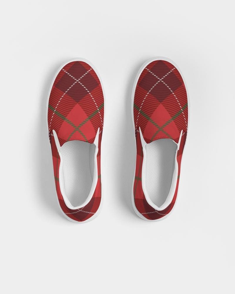 Womens Sneakers - Red Plaid Canvas Sports Shoes / Slip-on-3