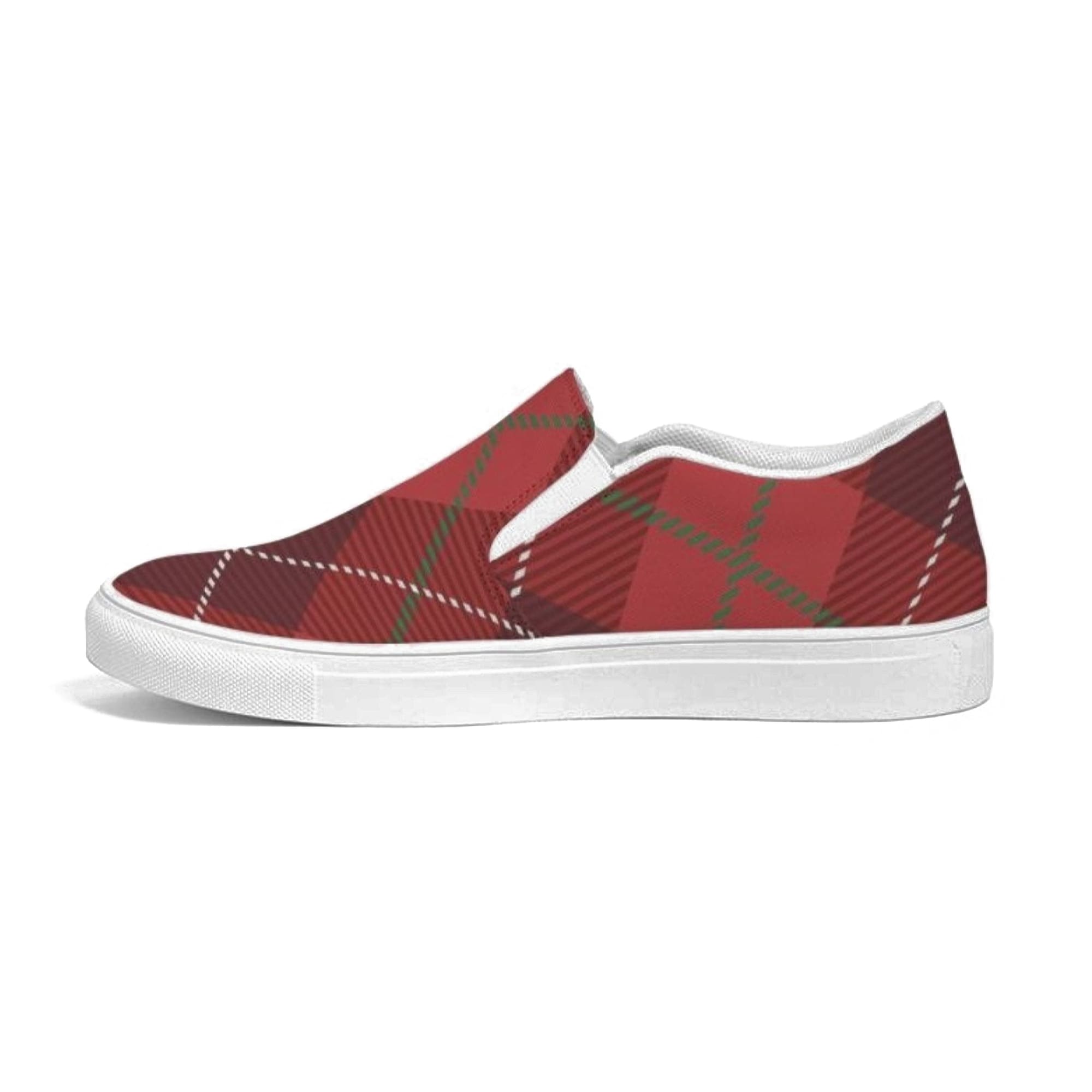 Womens Sneakers - Red Plaid Canvas Sports Shoes / Slip-on-1