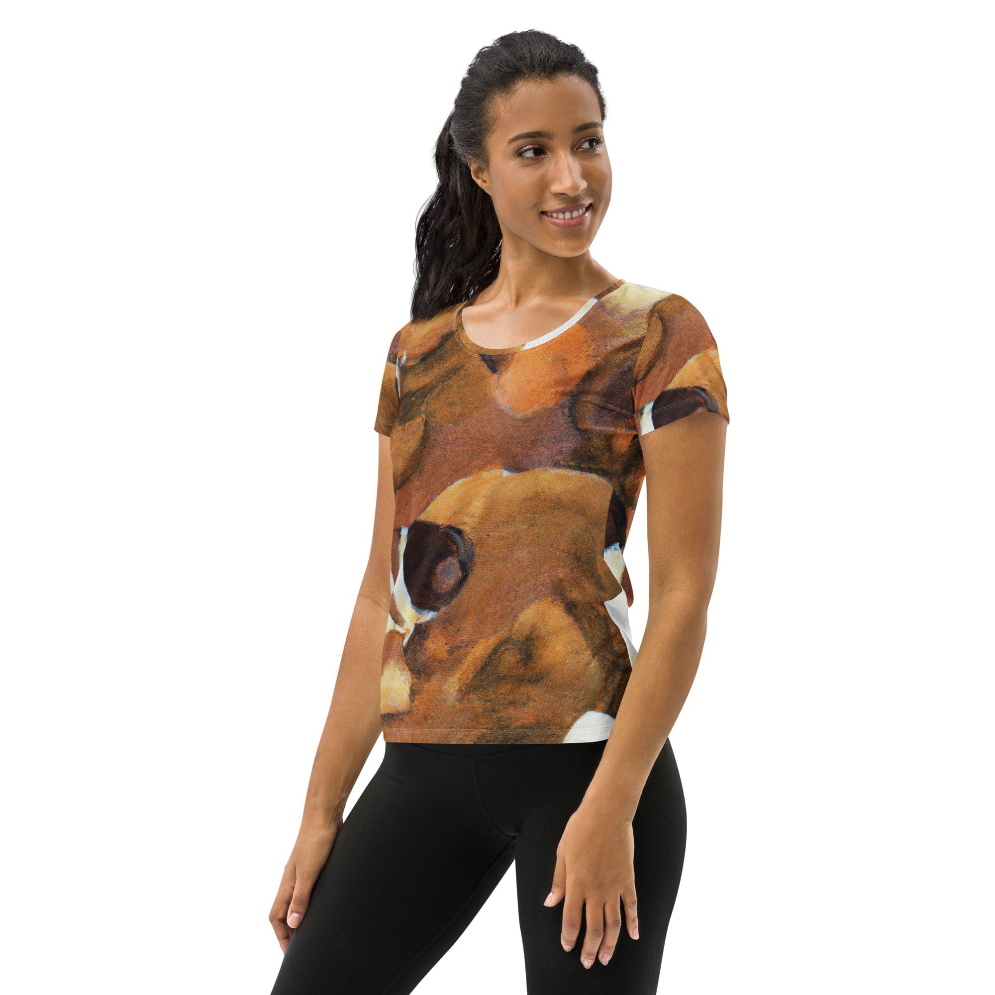 Womens Stretch Fit Athletic Sports T-shirt, Brown White Stone Pattern-3