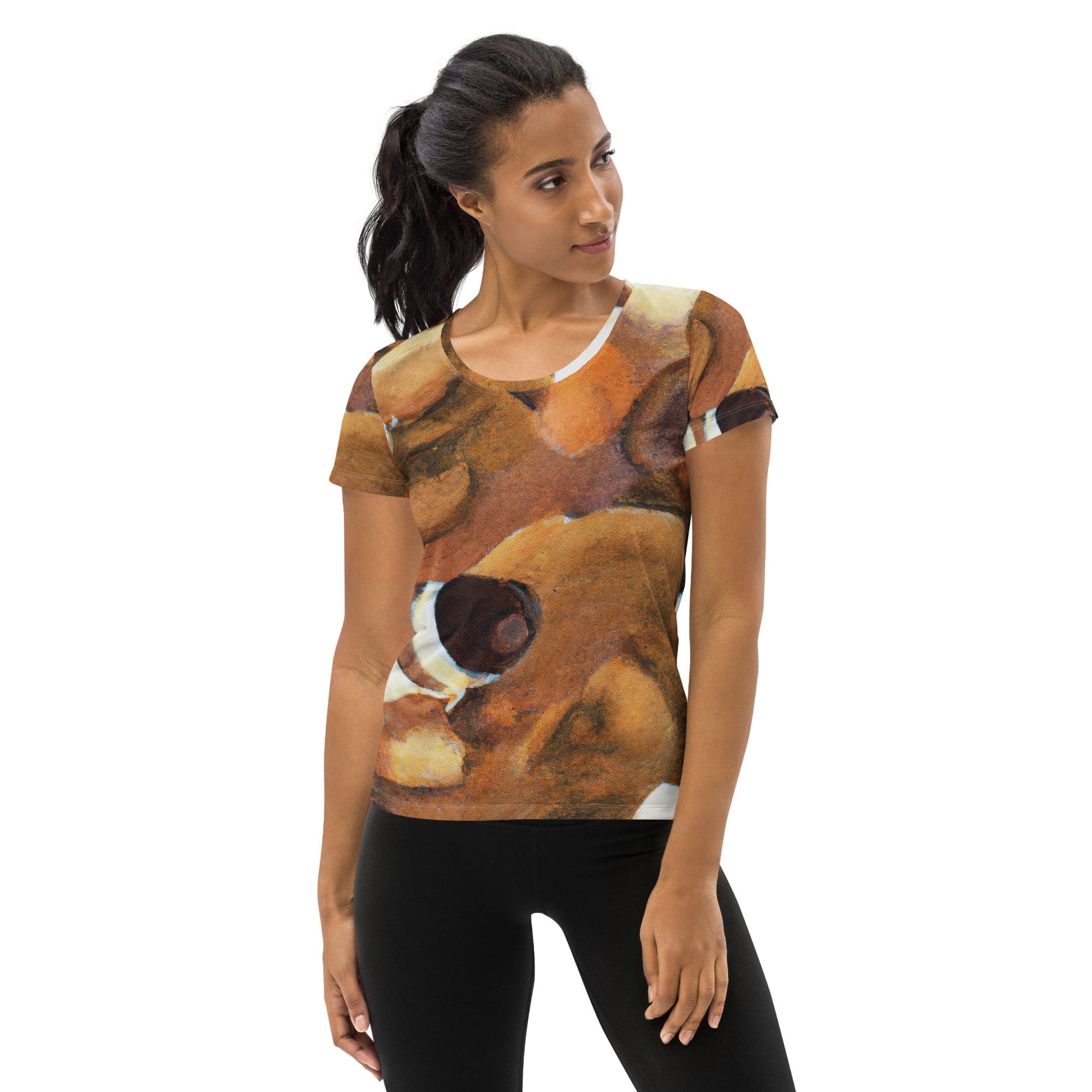 Womens Stretch Fit Athletic Sports T-shirt, Brown White Stone Pattern-0