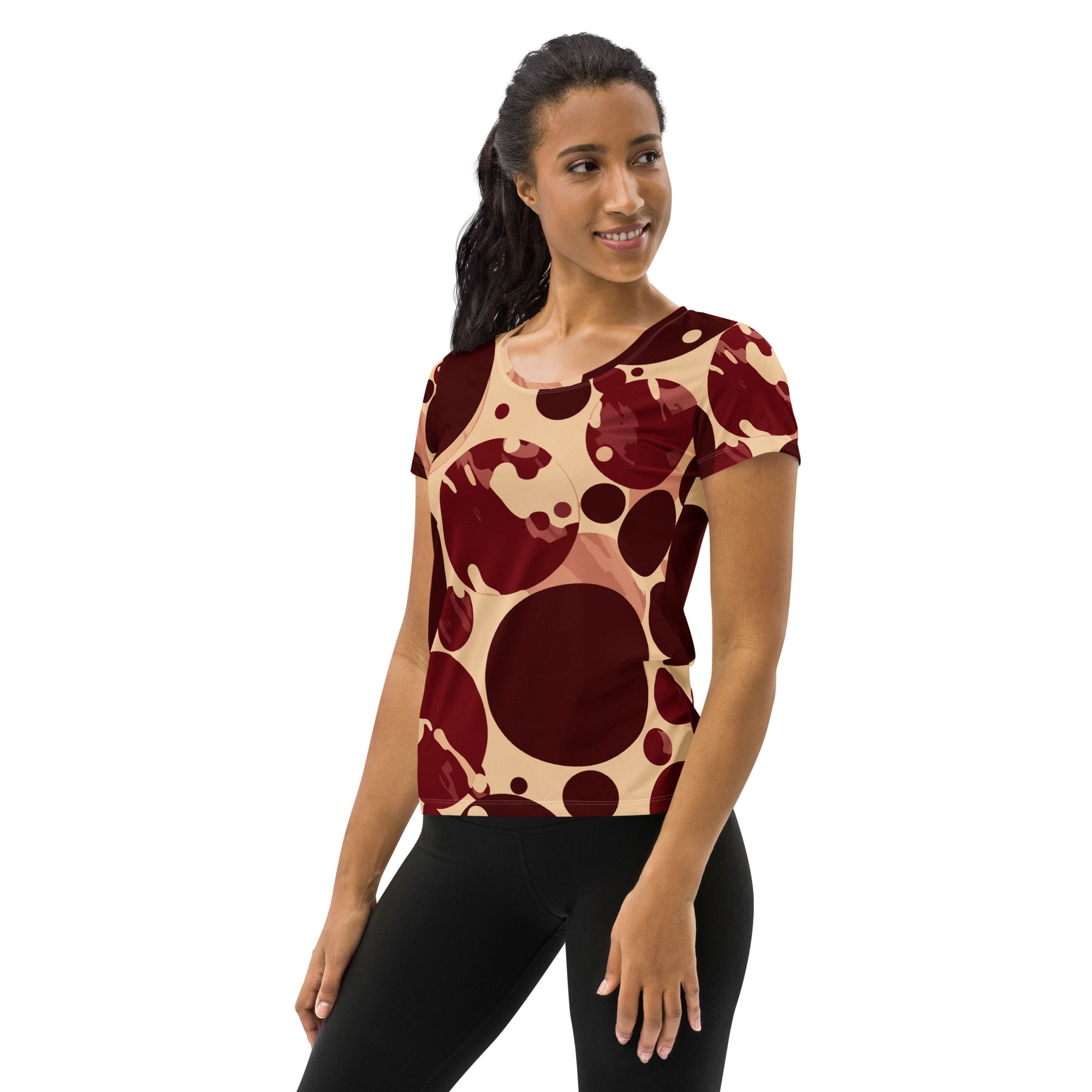 Womens Stretch Fit Athletic Sports T-shirt, Burgundy And Beige-3