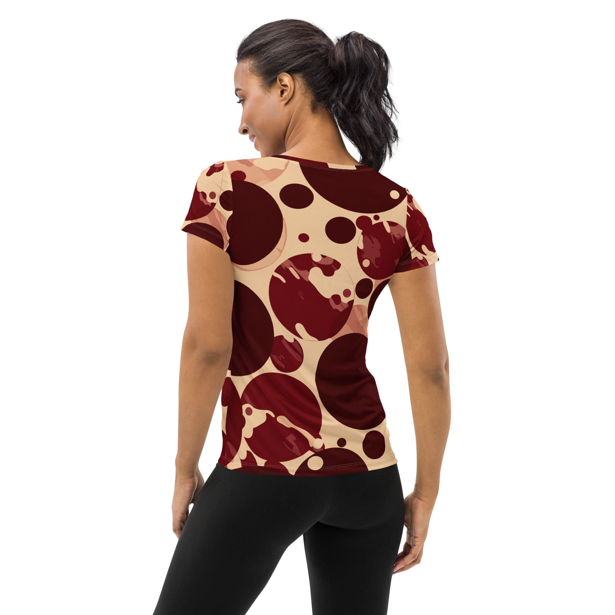 Womens Stretch Fit Athletic Sports T-shirt, Burgundy And Beige-1