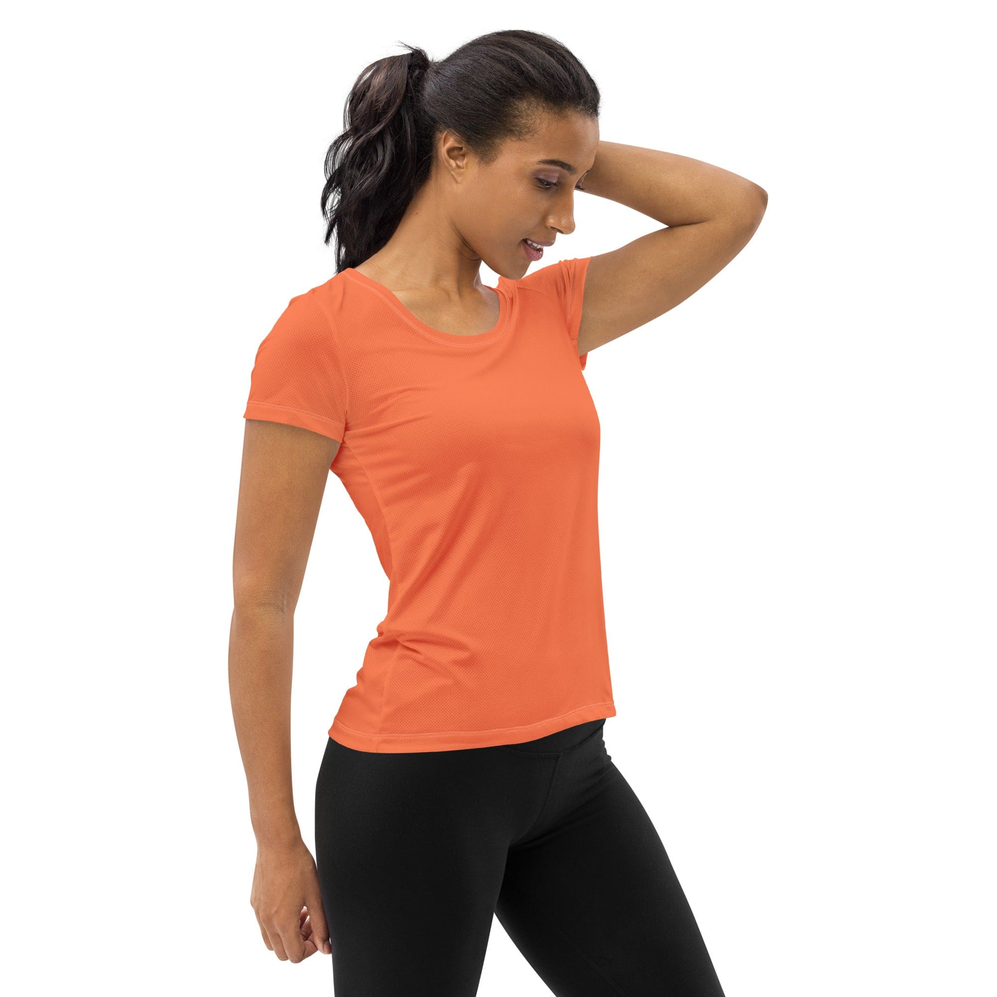 Womens Stretch Fit Athletic Sports T-shirt, Coral Orange Red-2