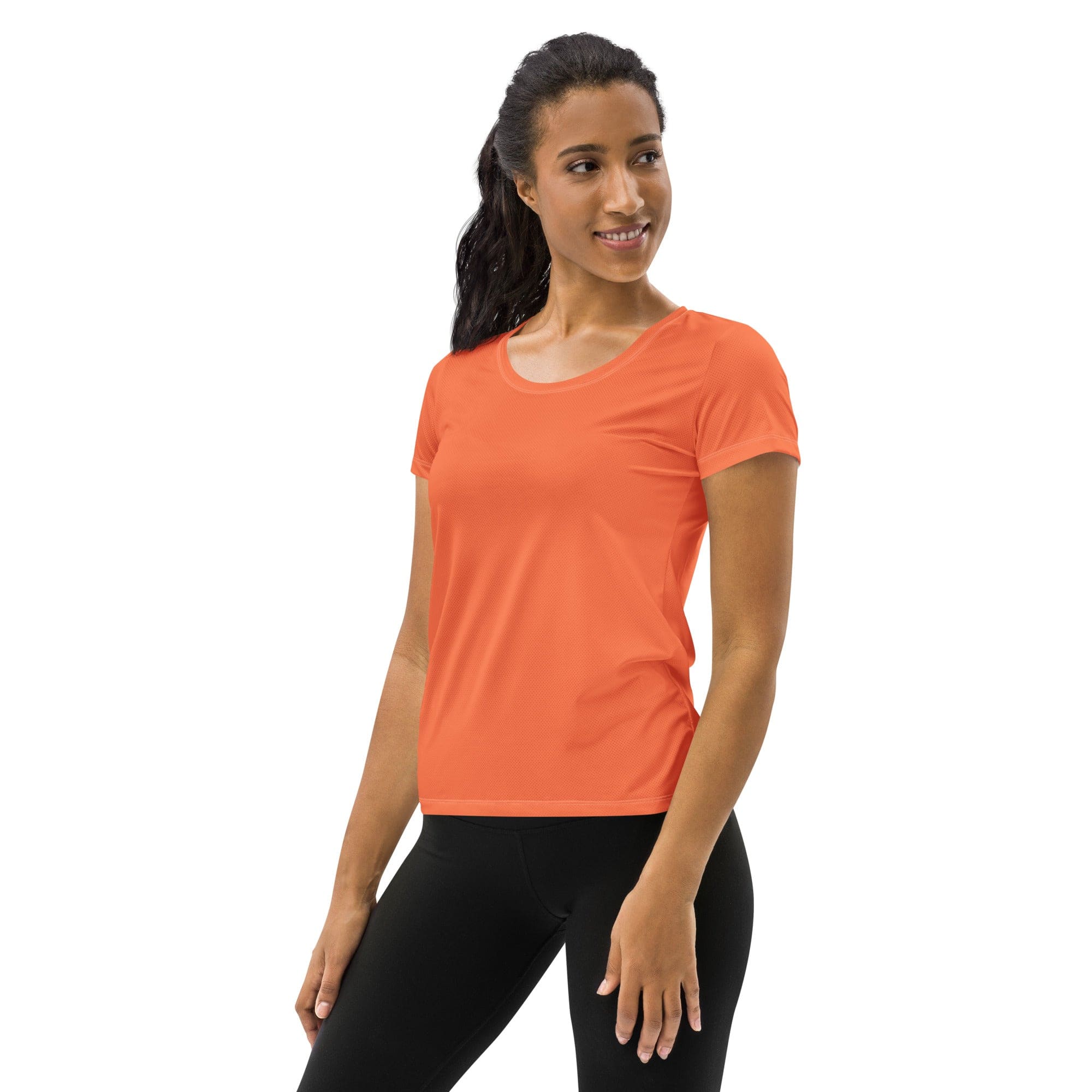 Womens Stretch Fit Athletic Sports T-shirt, Coral Orange Red-3