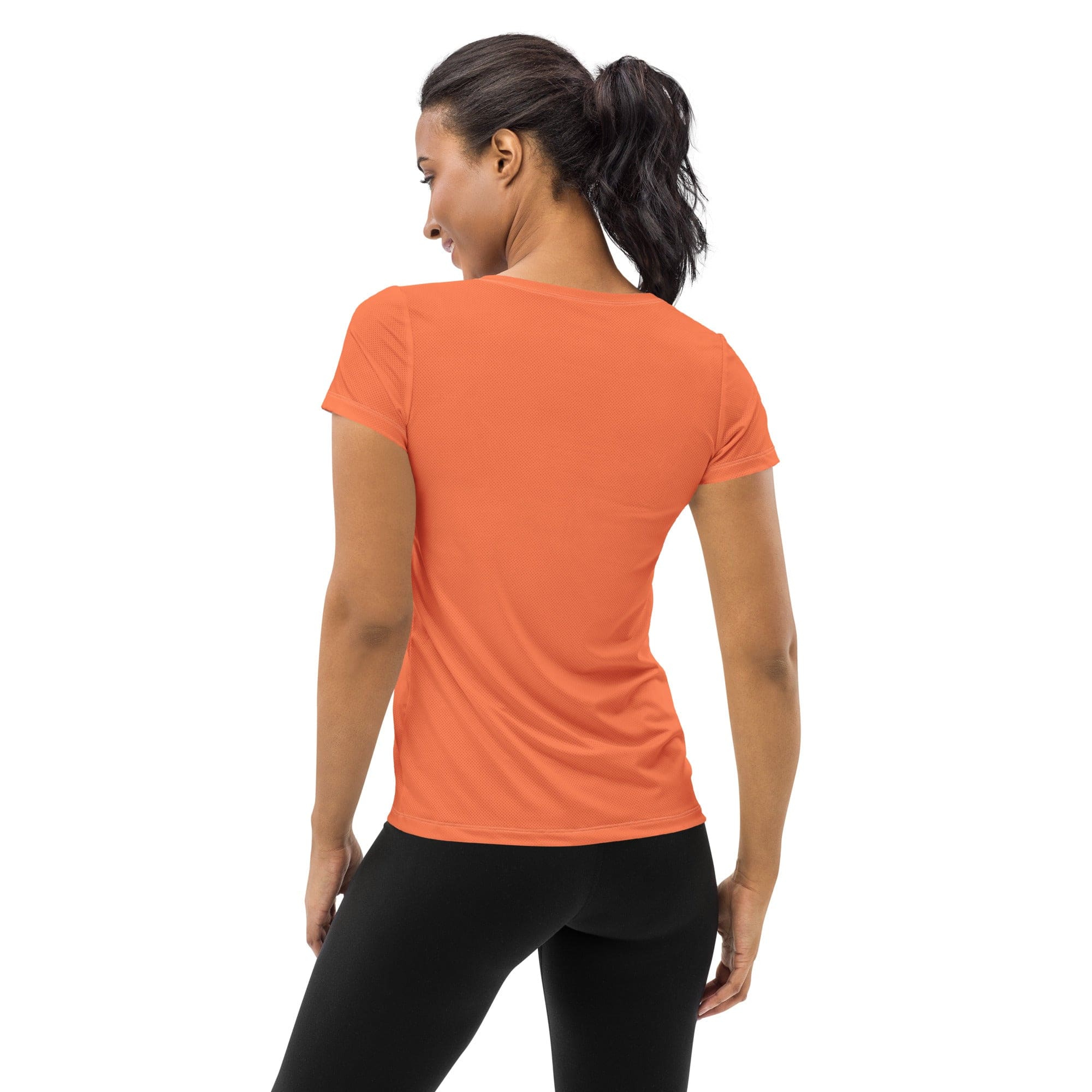 Womens Stretch Fit Athletic Sports T-shirt, Coral Orange Red-1