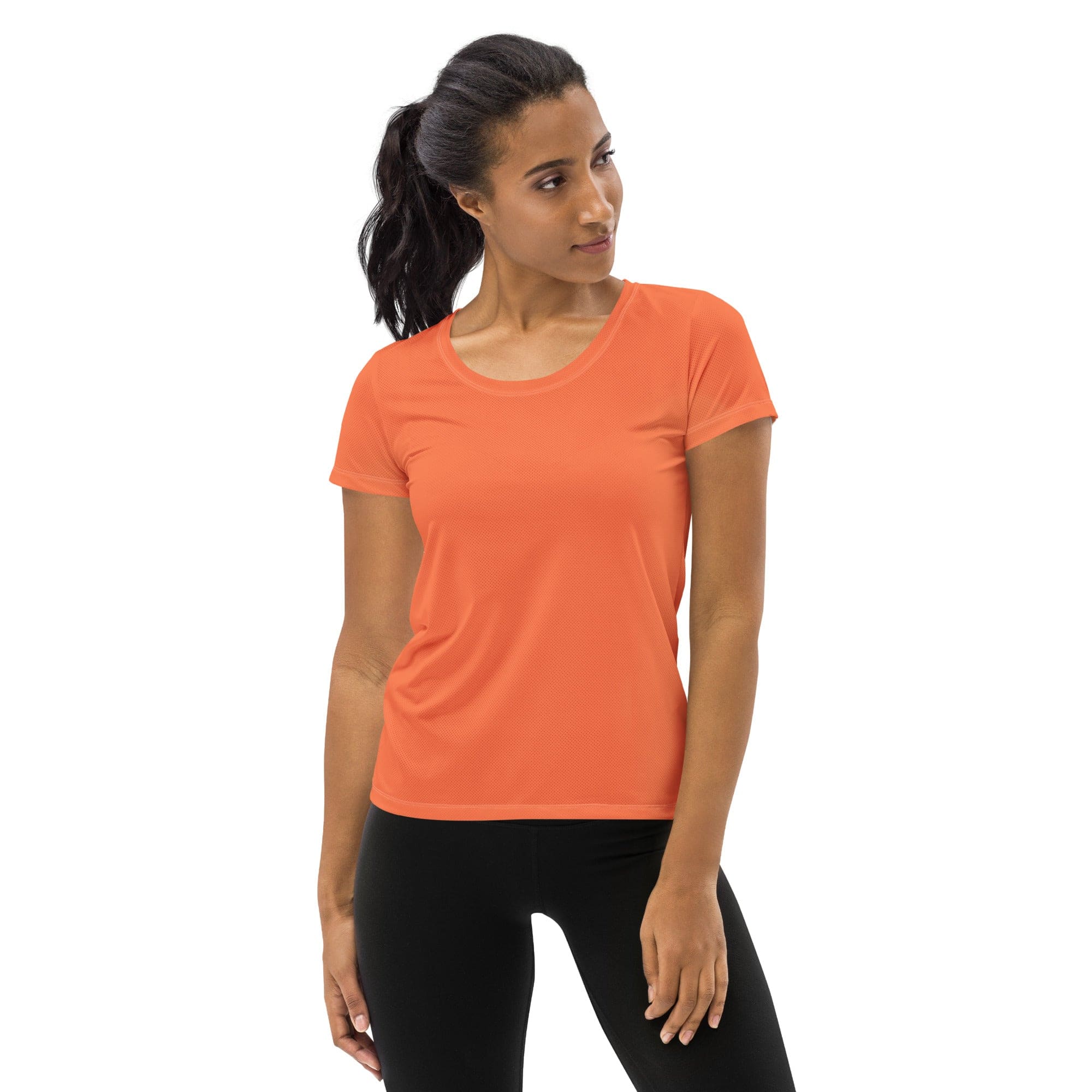 Womens Stretch Fit Athletic Sports T-shirt, Coral Orange Red-0