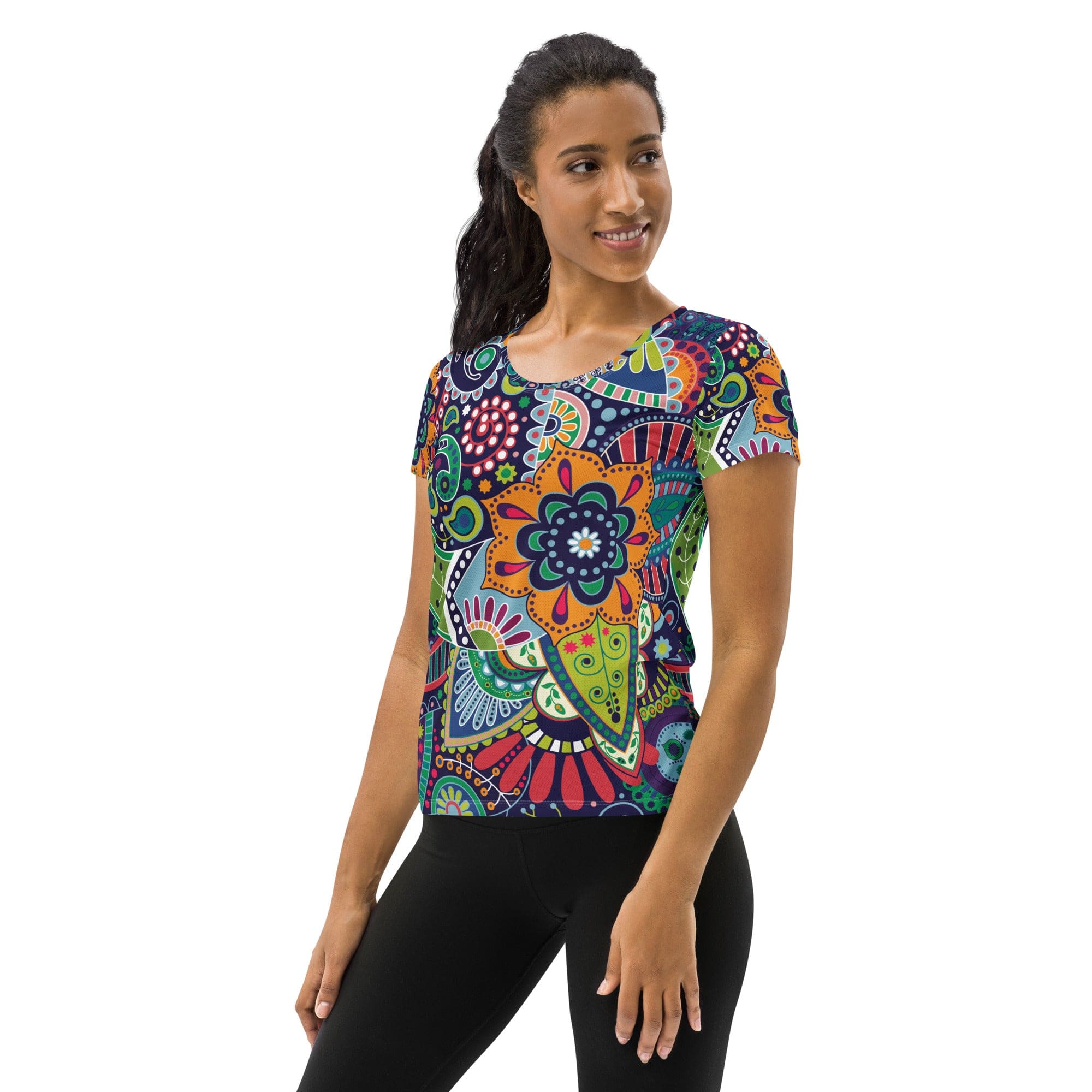 Womens Stretch Fit Athletic Sports T-shirt, Floral Paisley 22523-3