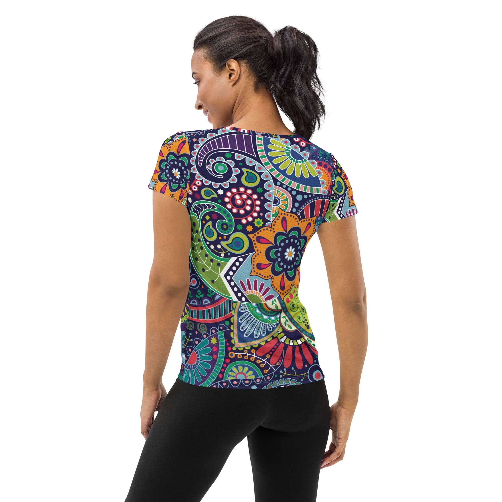 Womens Stretch Fit Athletic Sports T-shirt, Floral Paisley 22523-1