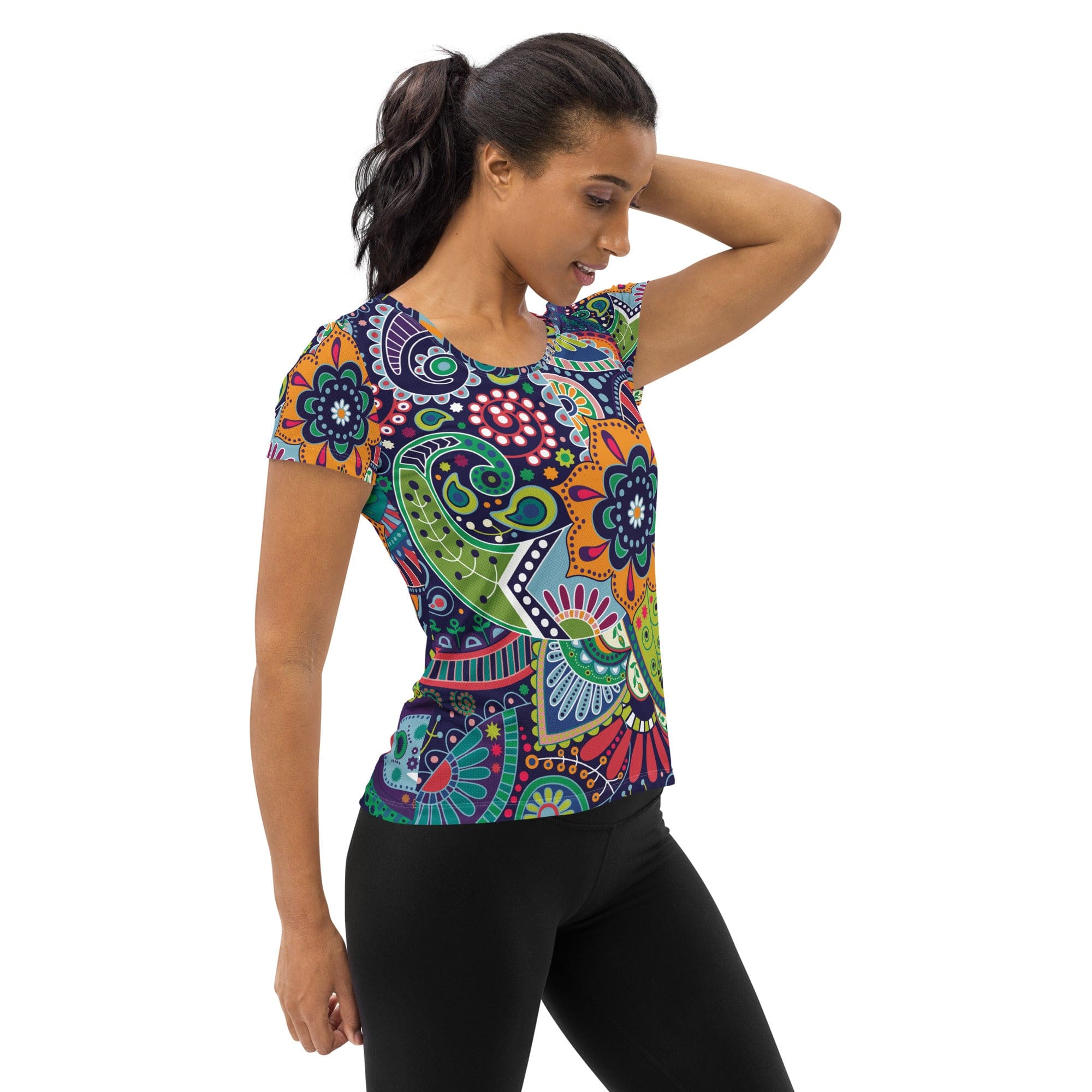 Womens Stretch Fit Athletic Sports T-shirt, Floral Paisley 22523-2