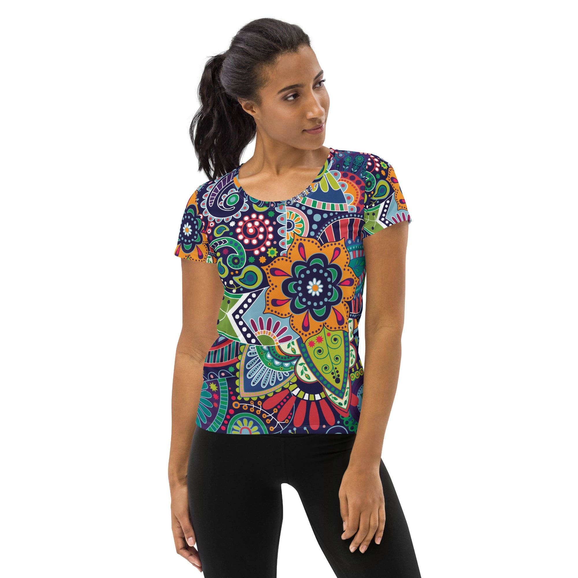 Womens Stretch Fit Athletic Sports T-shirt, Floral Paisley 22523-0