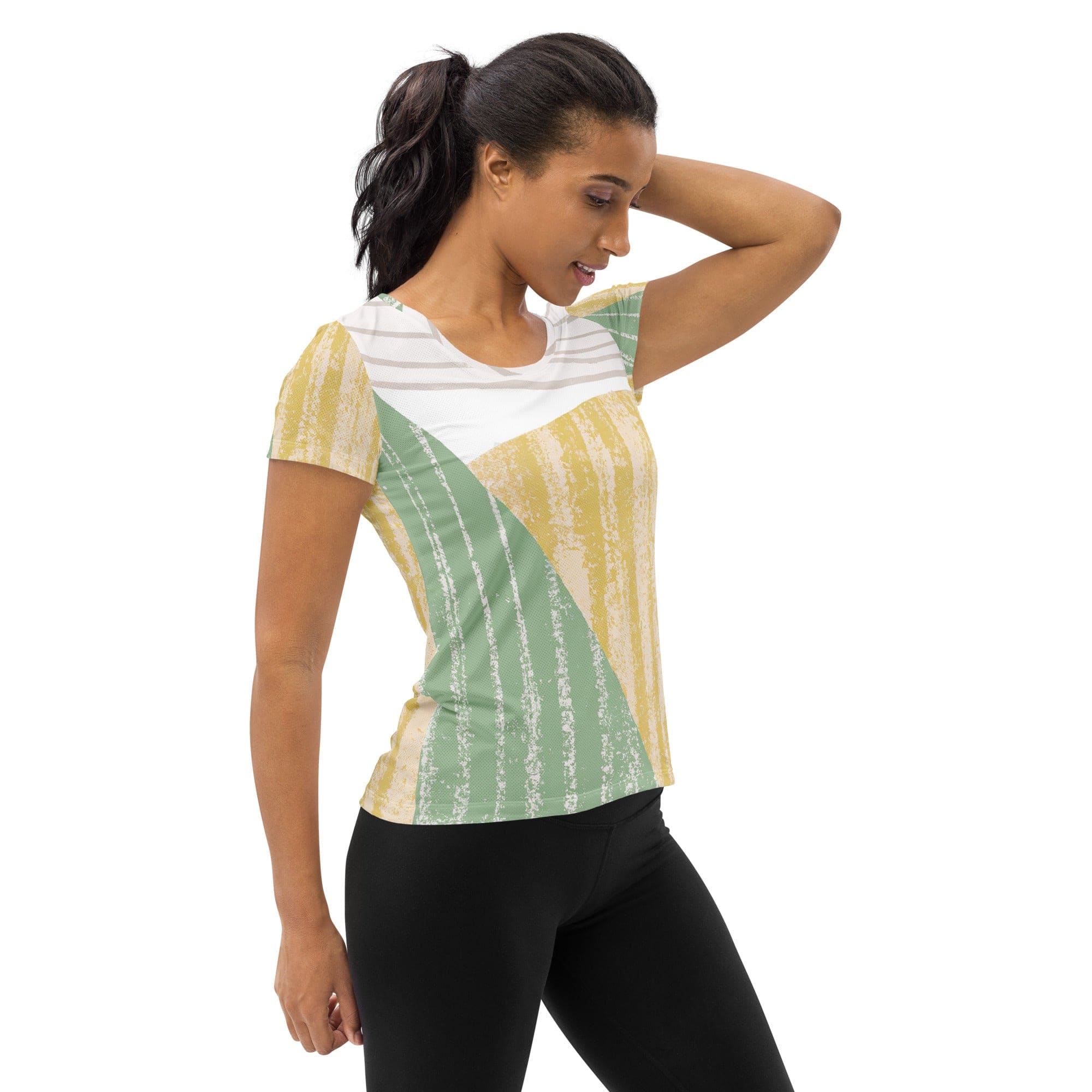 Womens Stretch Fit Athletic Sports T-shirt, Green Textured Boho-2