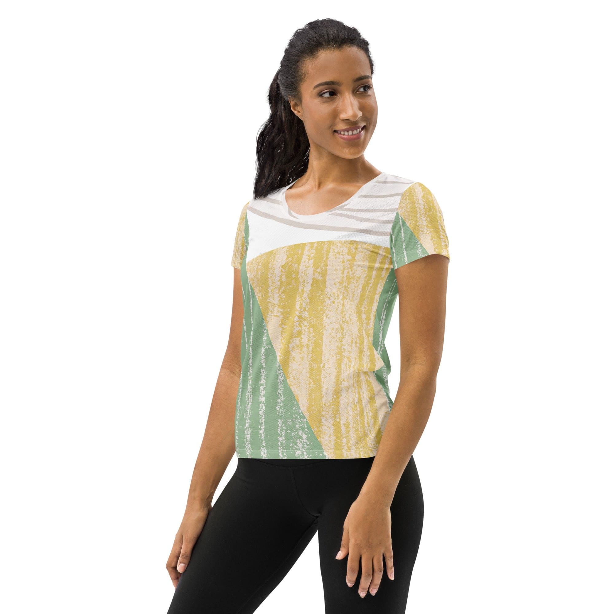 Womens Stretch Fit Athletic Sports T-shirt, Green Textured Boho-3