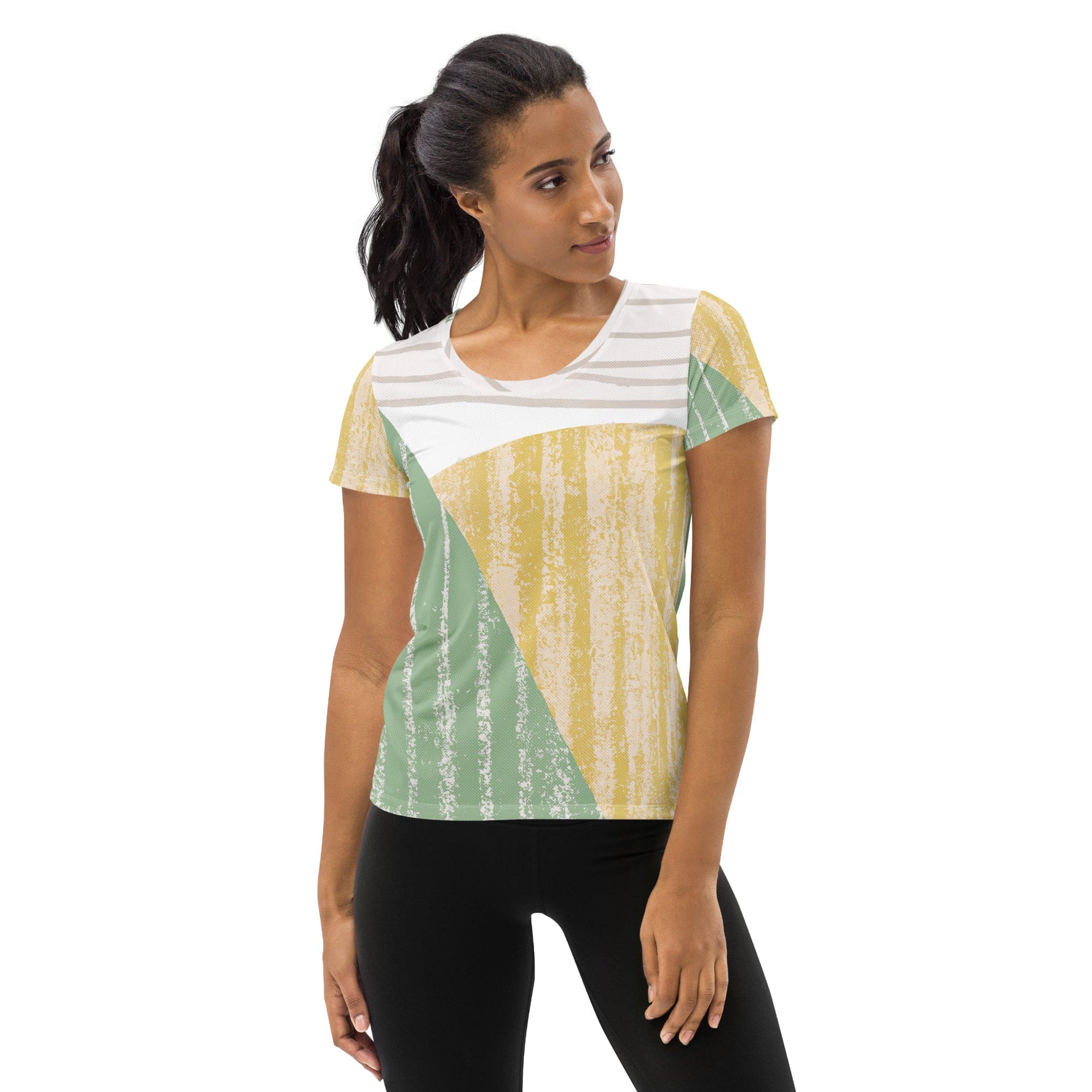 Womens Stretch Fit Athletic Sports T-shirt, Green Textured Boho-0