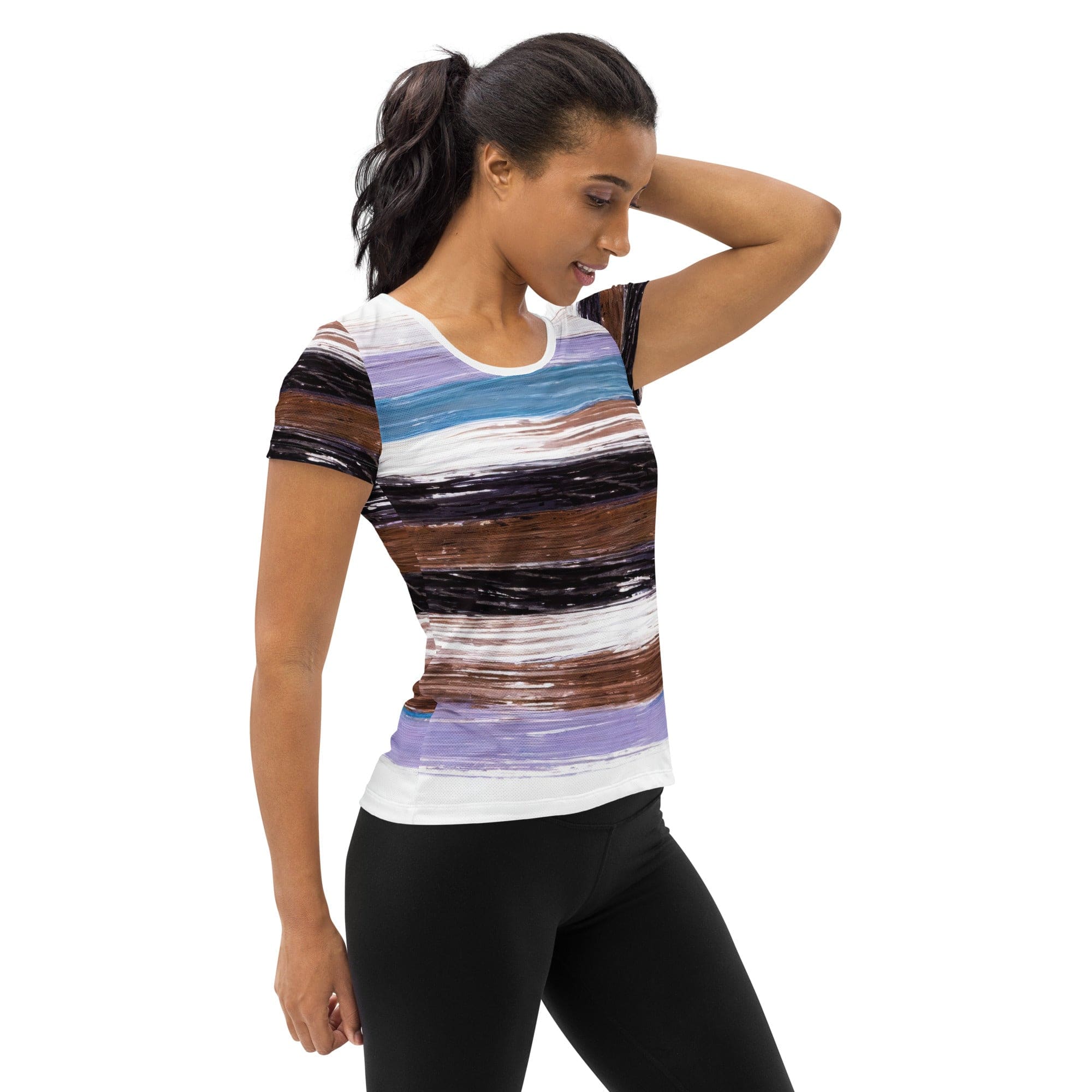 Womens Stretch Fit Athletic Sports T-shirt, Lavender Black Brown-2