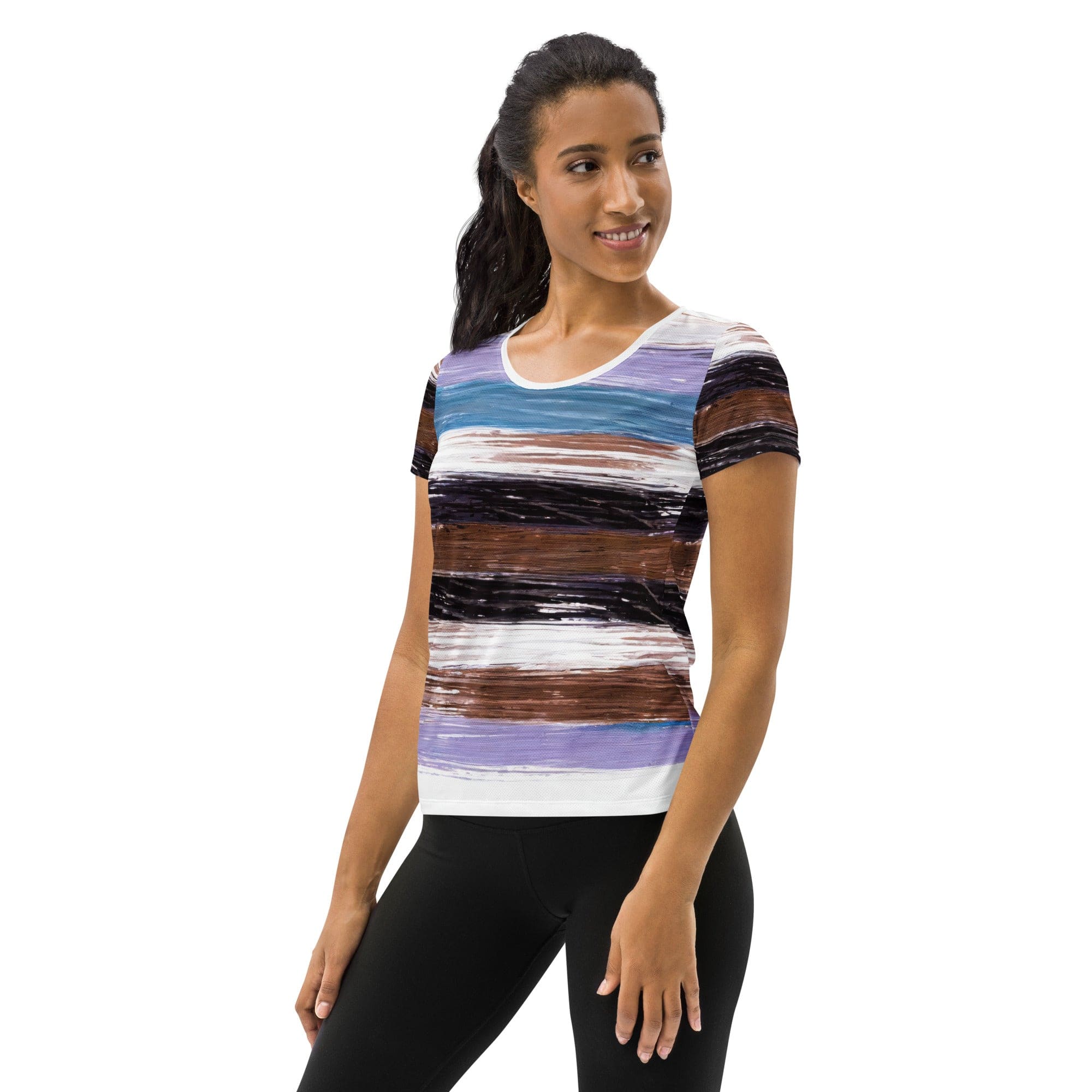 Womens Stretch Fit Athletic Sports T-shirt, Lavender Black Brown-3