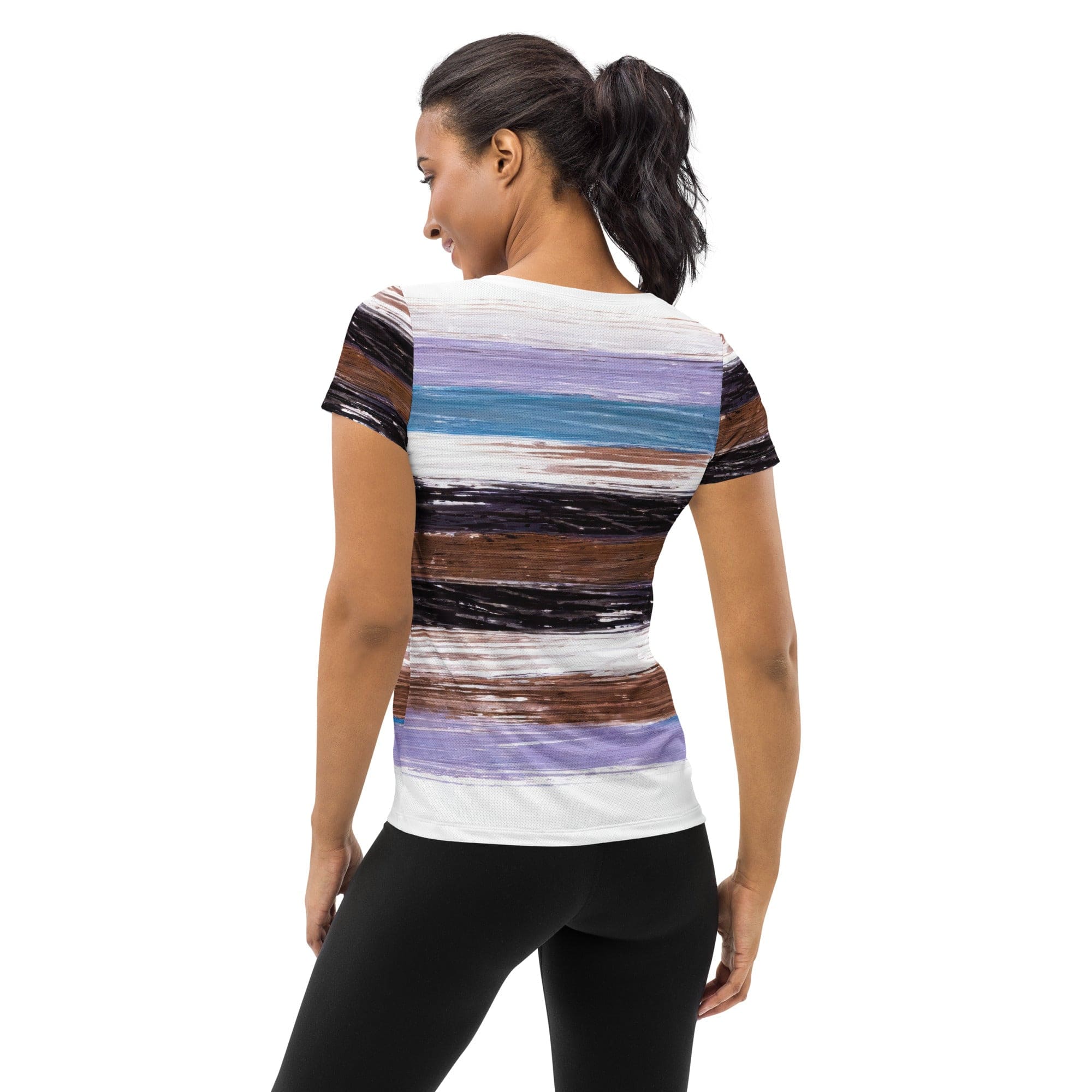 Womens Stretch Fit Athletic Sports T-shirt, Lavender Black Brown-1