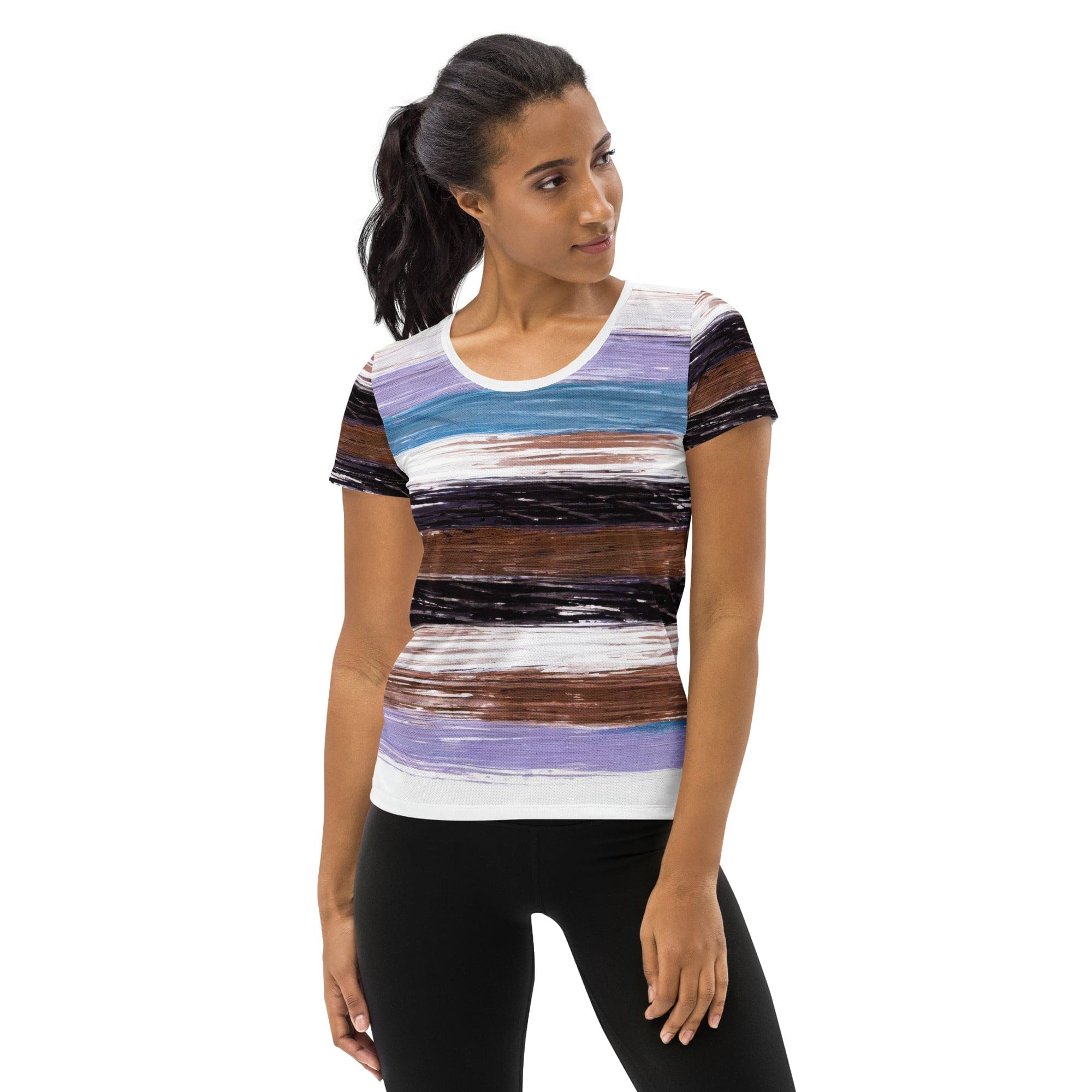 Womens Stretch Fit Athletic Sports T-shirt, Lavender Black Brown-0