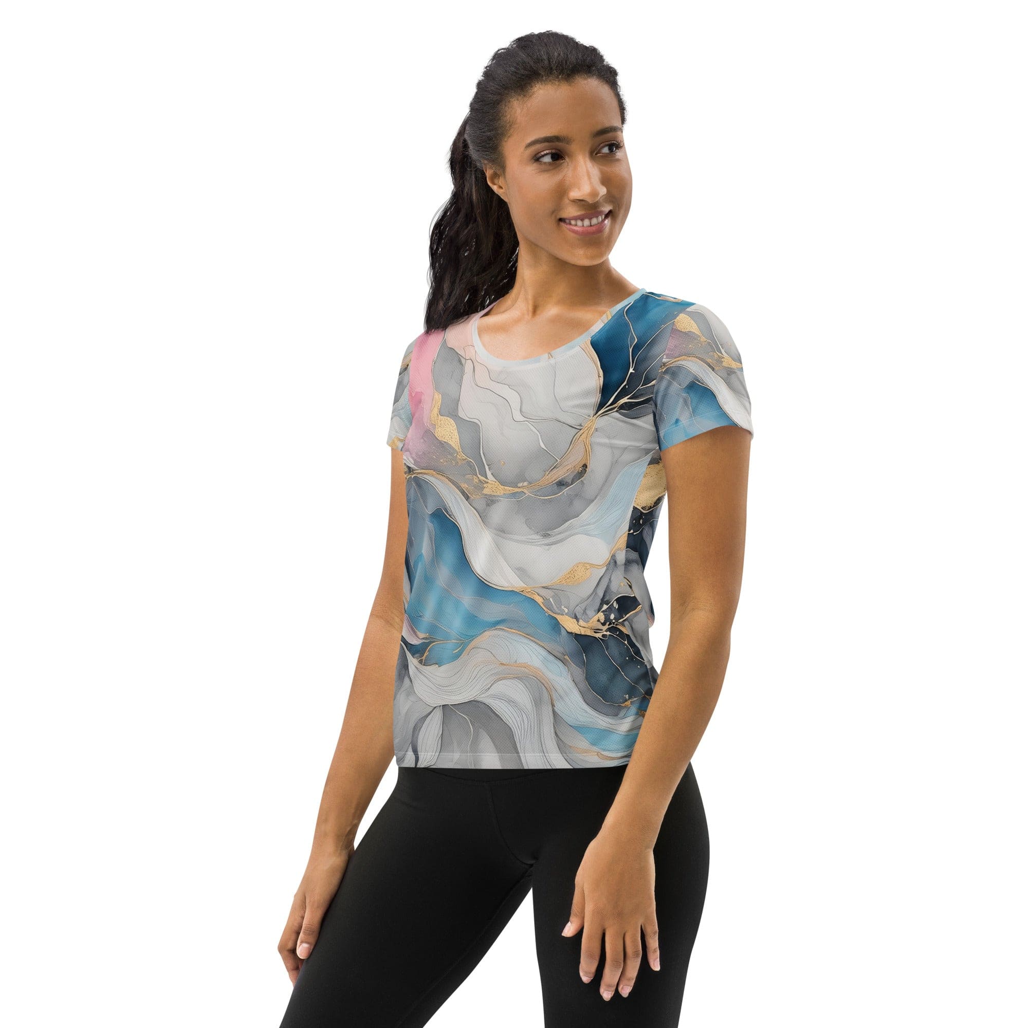 Womens Stretch Fit Athletic Sports T-shirt, Marble Cloud Of Grey 2-3