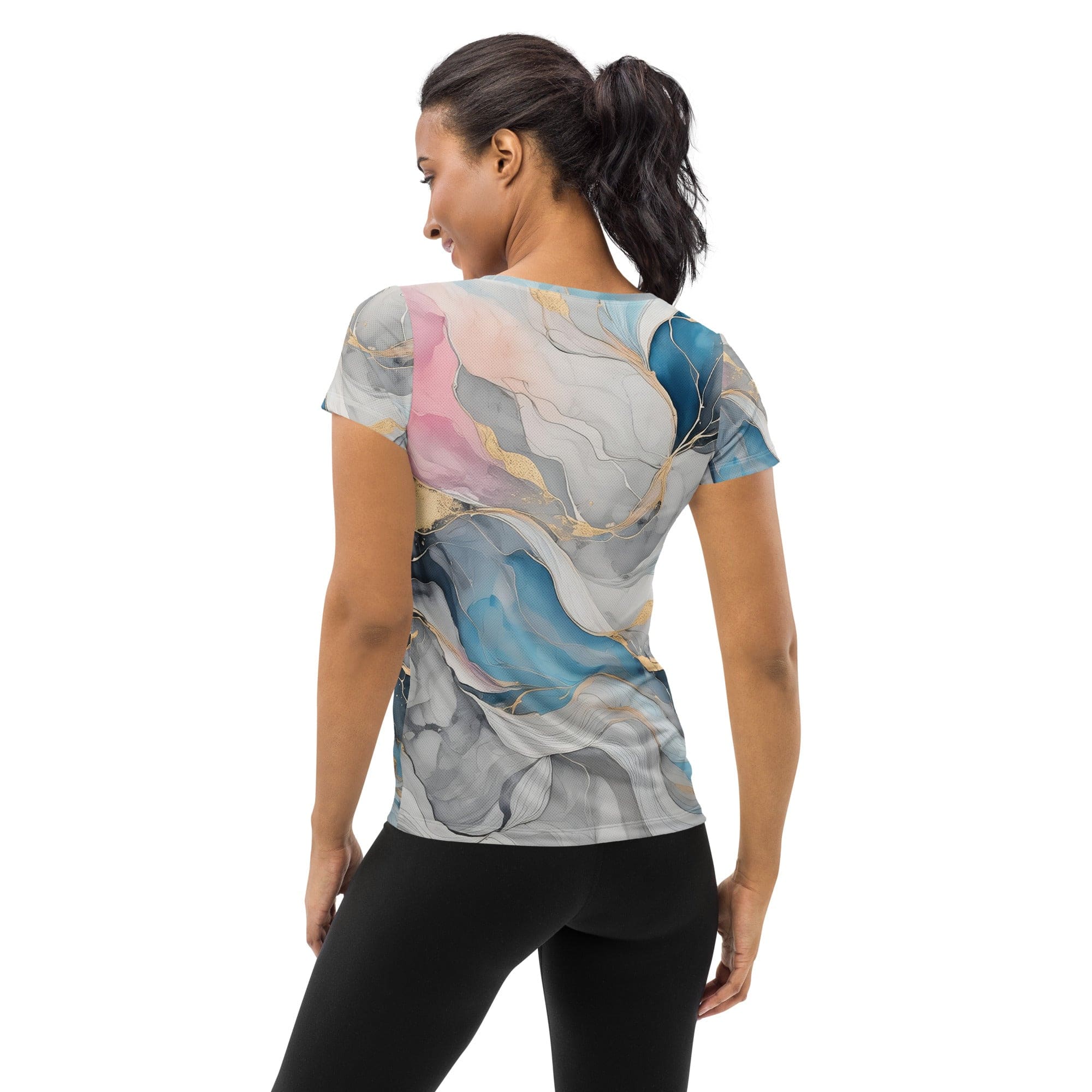 Womens Stretch Fit Athletic Sports T-shirt, Marble Cloud Of Grey 2-1