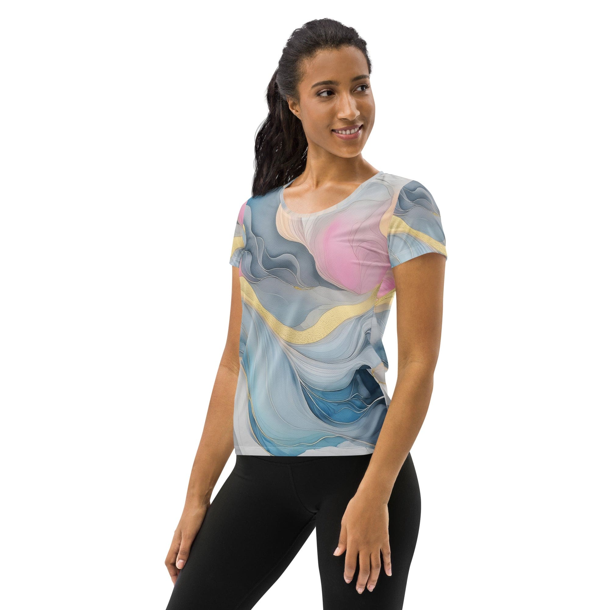 Womens Stretch Fit Athletic Sports T-shirt, Marble Cloud Of Grey 3-3