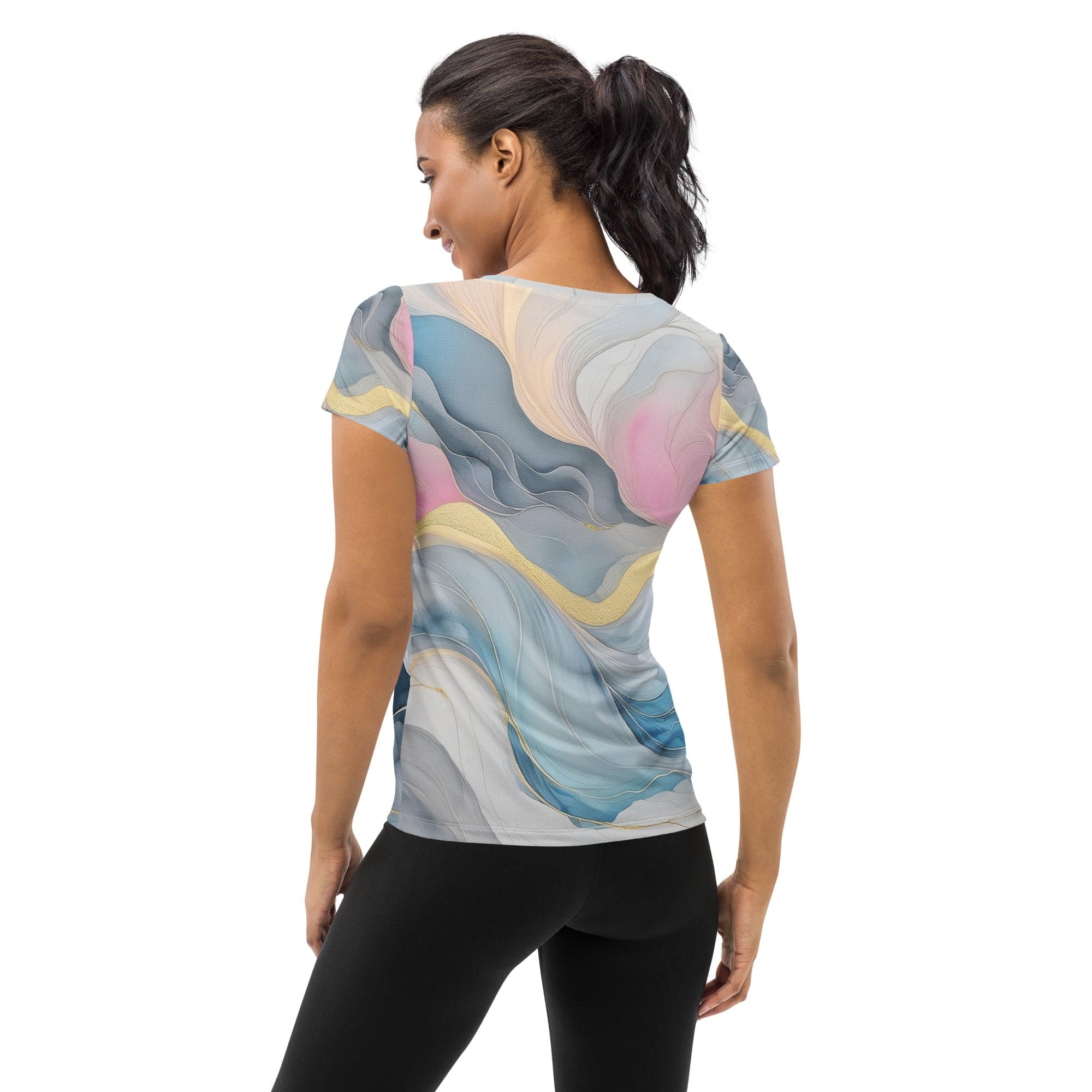 Womens Stretch Fit Athletic Sports T-shirt, Marble Cloud Of Grey 3-1