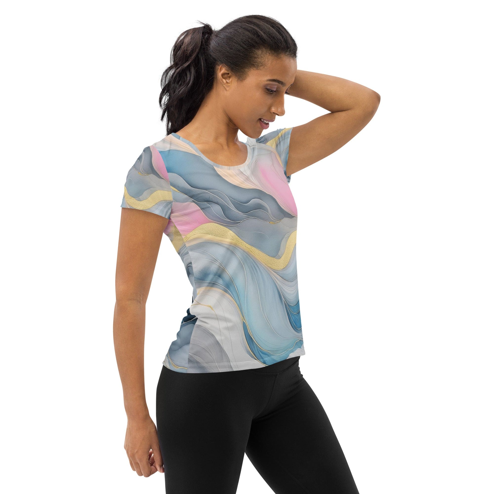 Womens Stretch Fit Athletic Sports T-shirt, Marble Cloud Of Grey 3-2