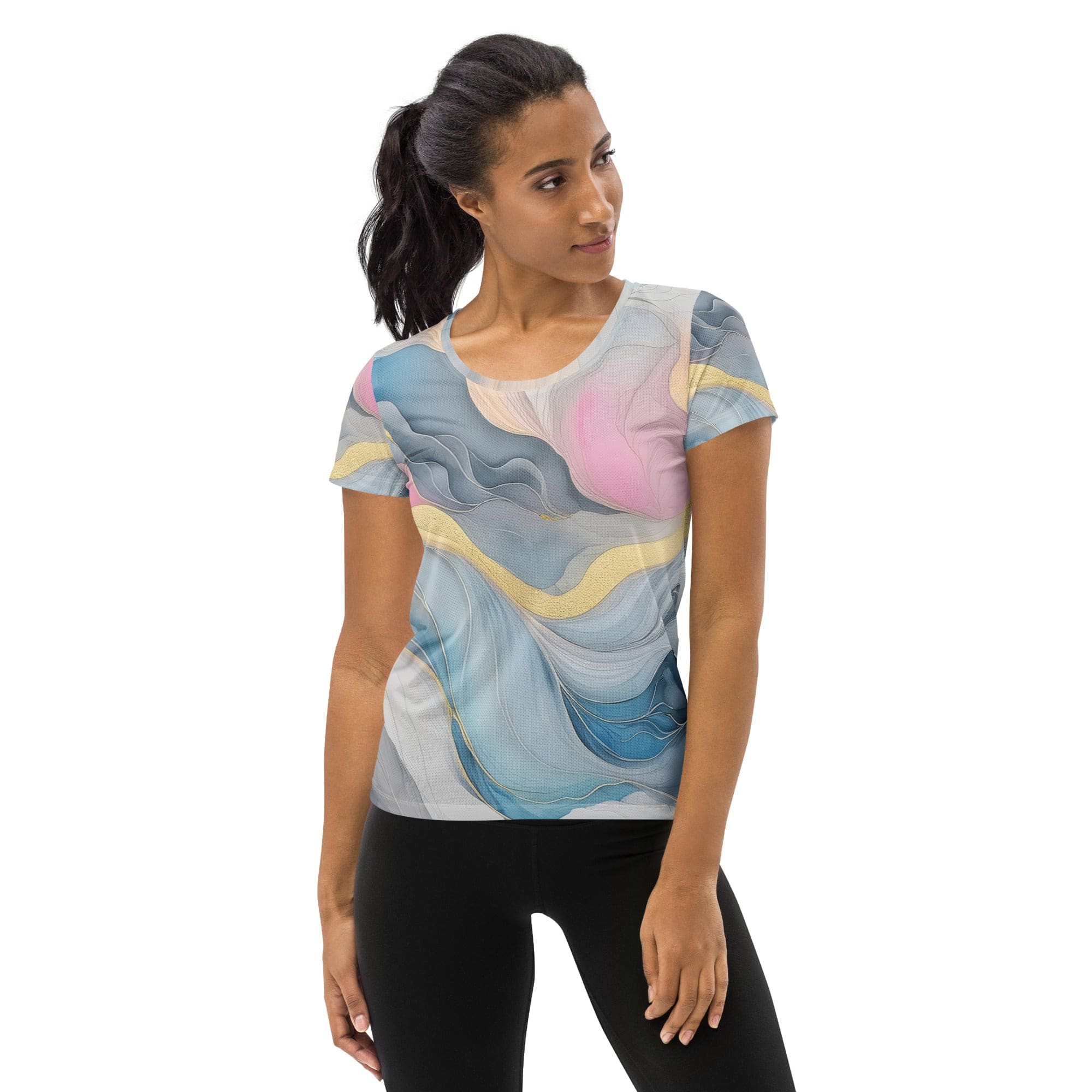 Womens Stretch Fit Athletic Sports T-shirt, Marble Cloud Of Grey 3-0